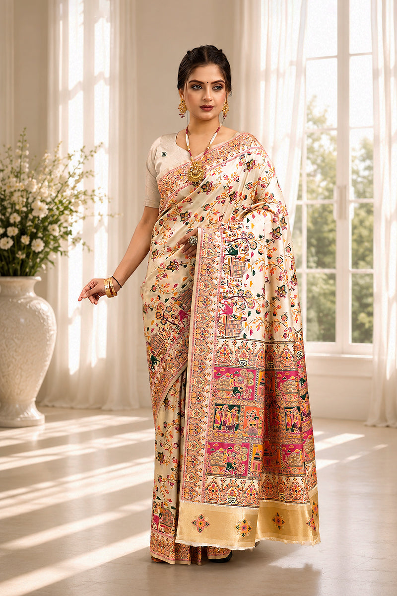 White Minakari Banarasi Saree