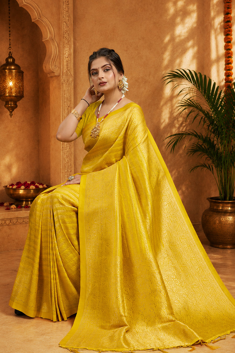 Yellow Woven Banarasi Khadi Silk Saree