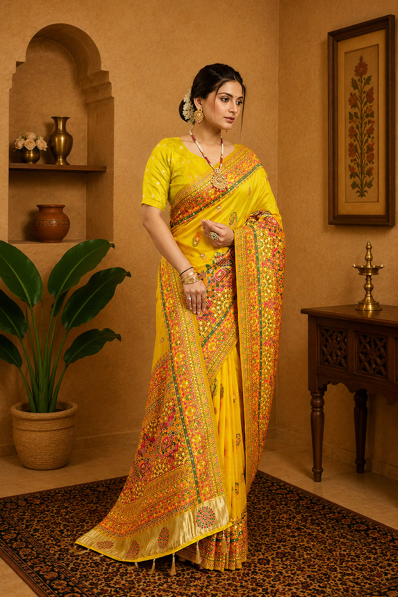 Yellow Rajwadi Pashmina Silk Saree