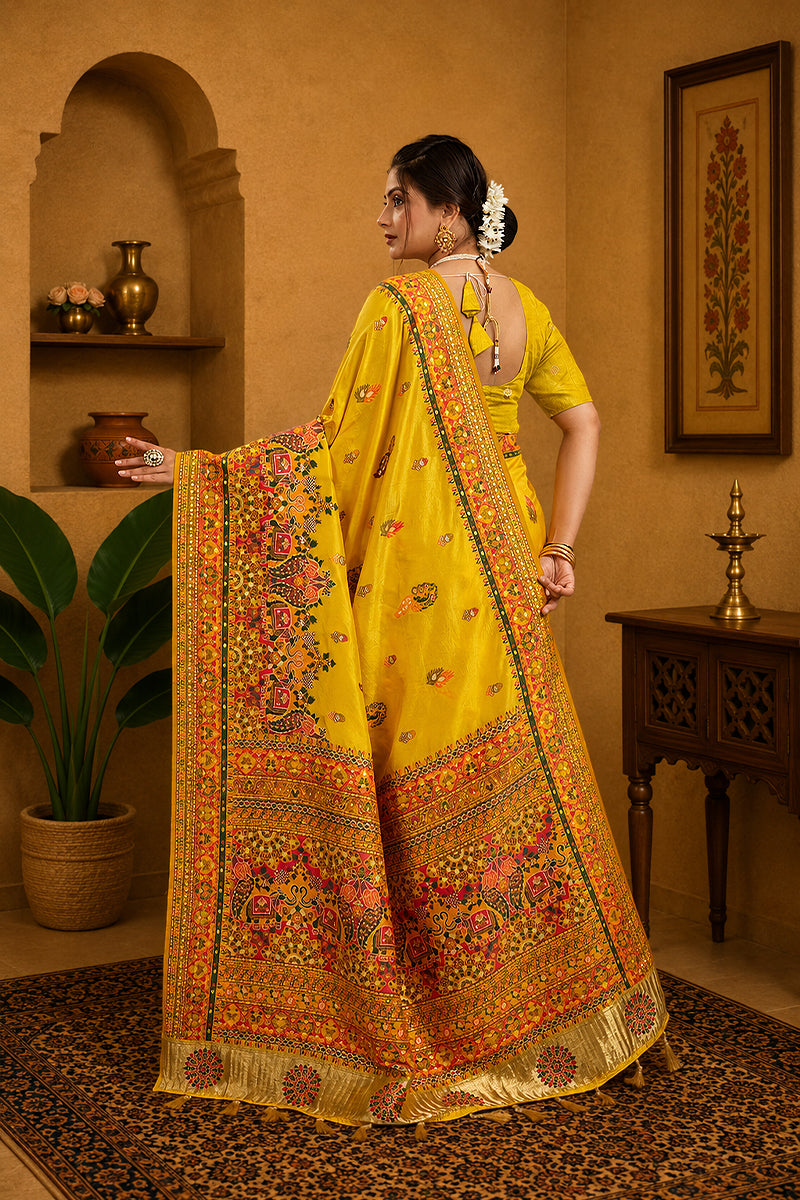 Yellow Rajwadi Pashmina Silk Saree