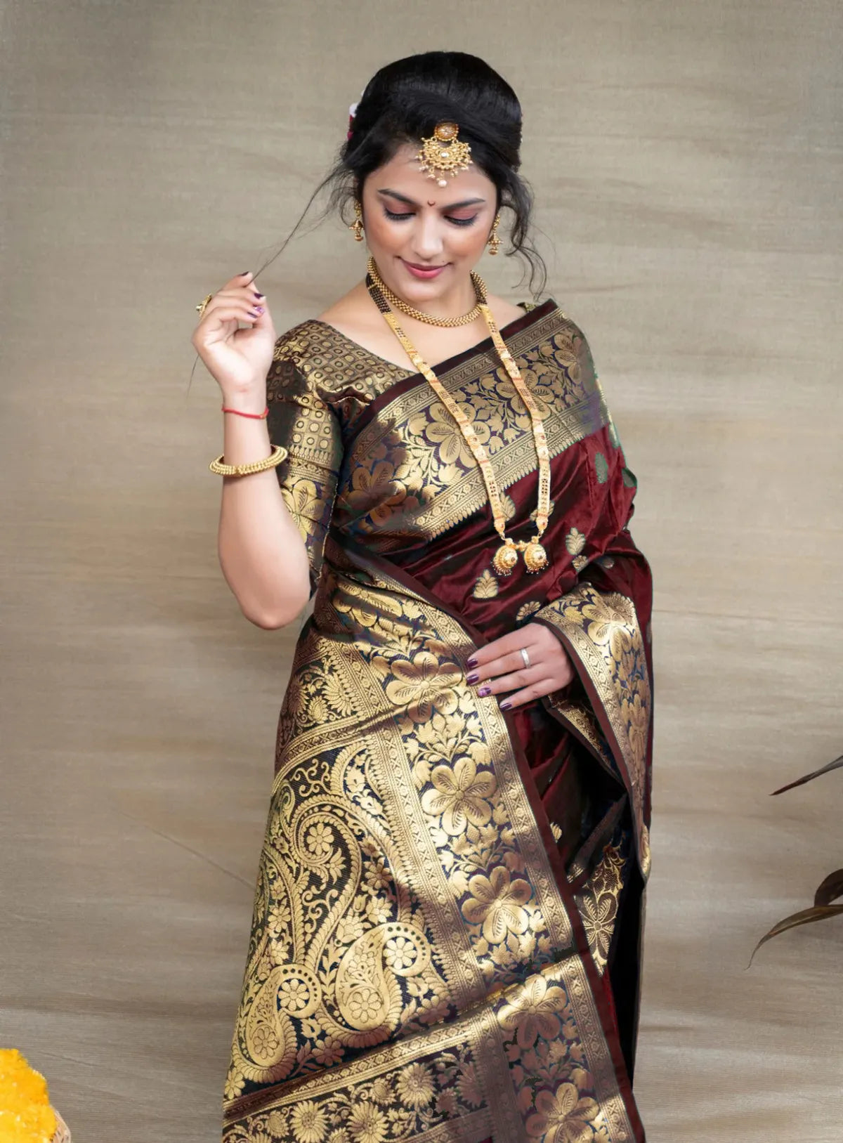Maroon Woven Silk Blend Saree