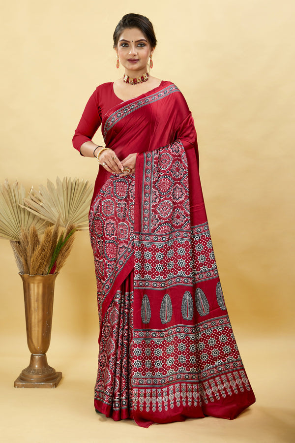 Red Kalamkari Design Gajji Silk Saree