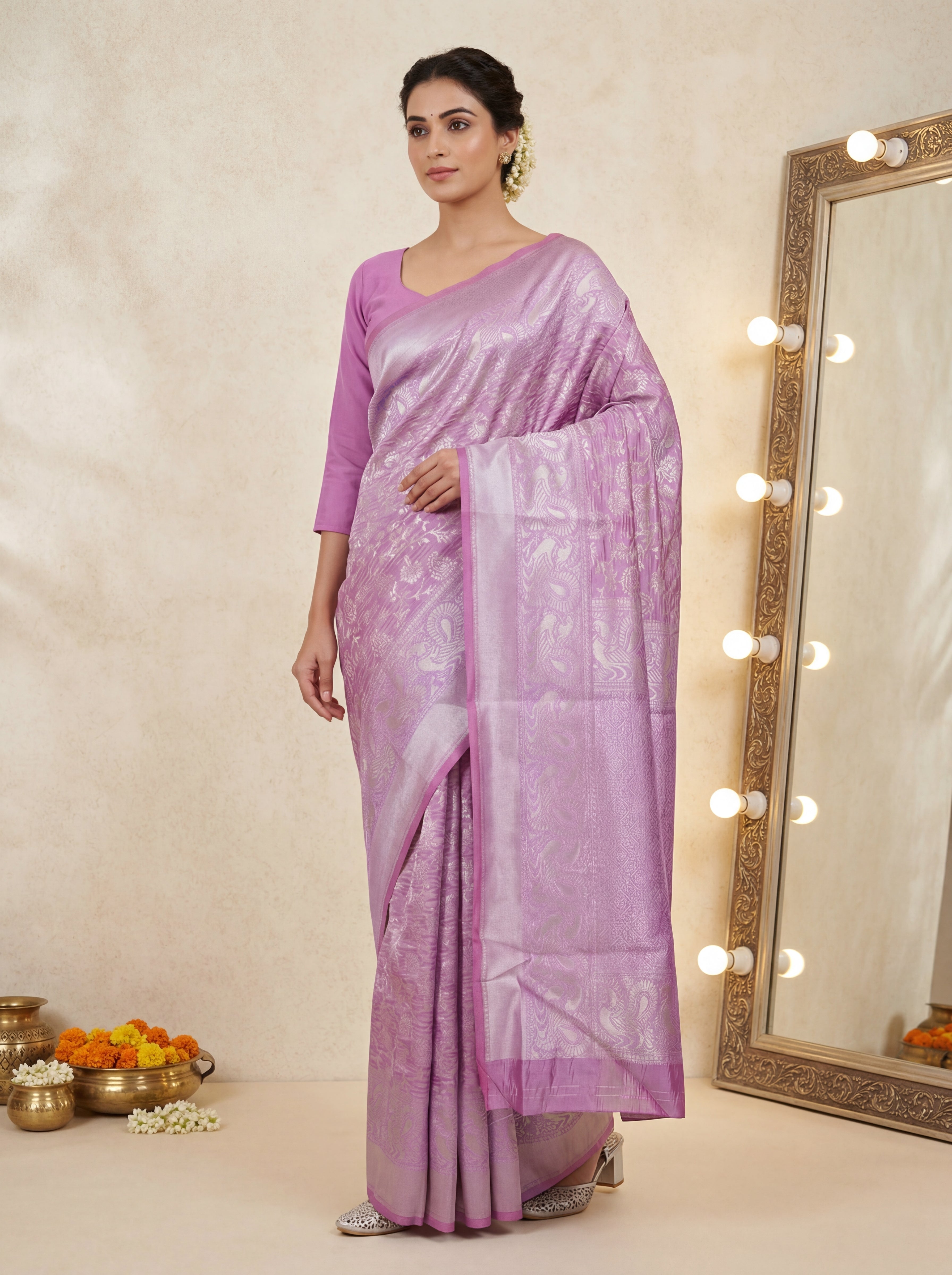 Lavender Woven Banarasi Silk Blend Saree