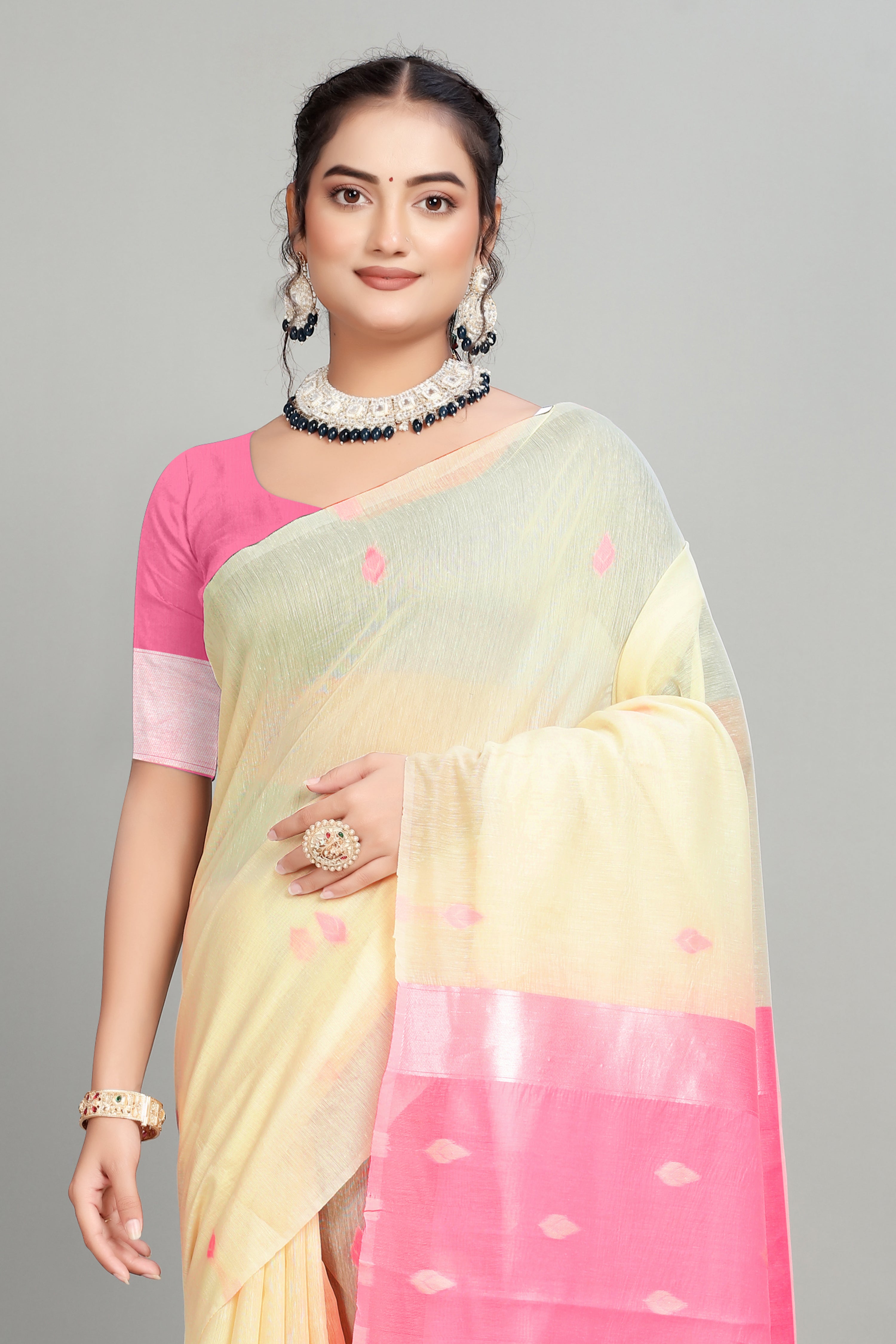 Beige Cotton Silk Two Toned Printed Saree