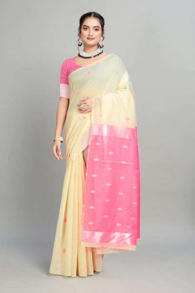Beige Cotton Silk Two Toned Printed Saree