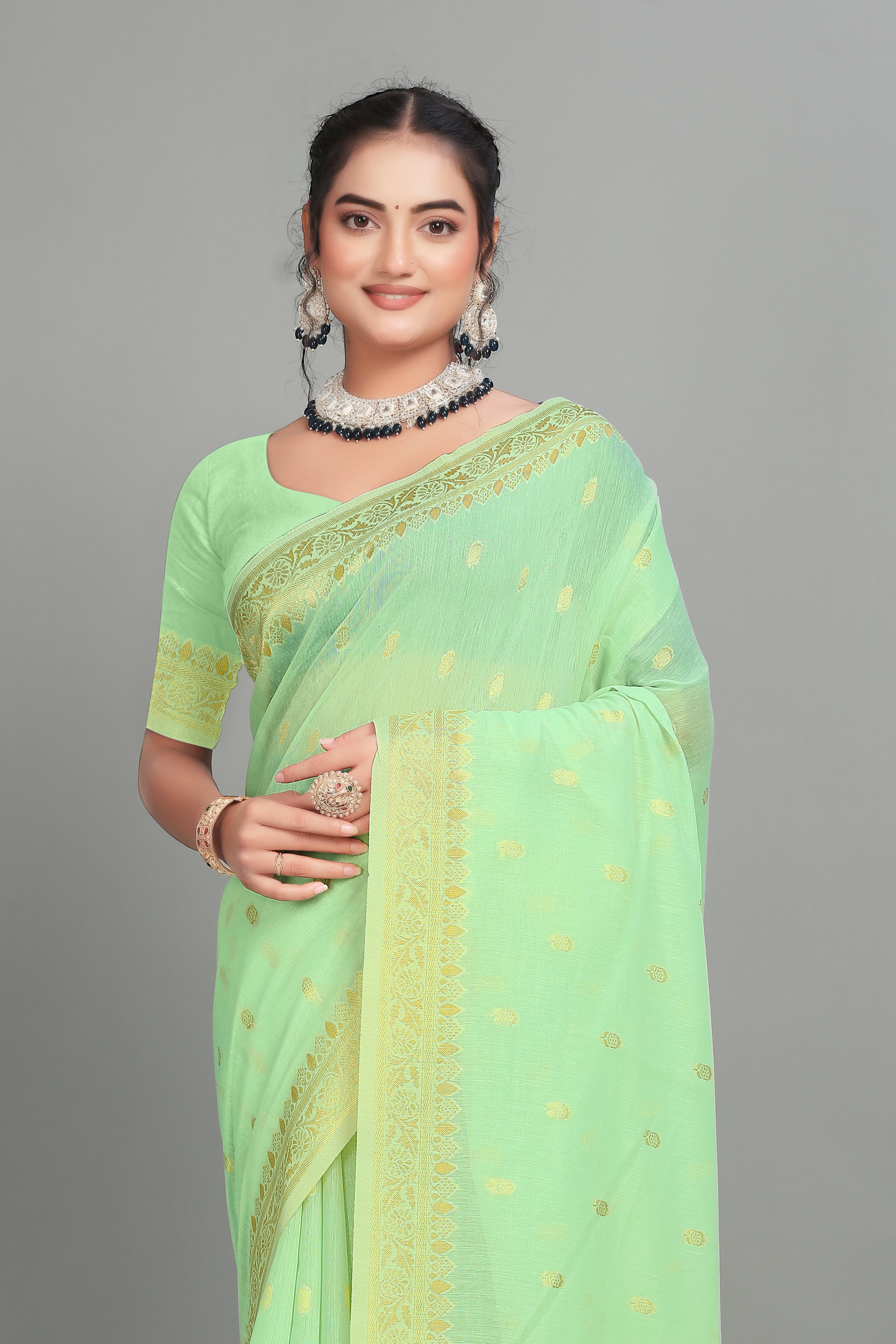 Mint Soft Lilan Slab Butti Print Casual Wear Saree