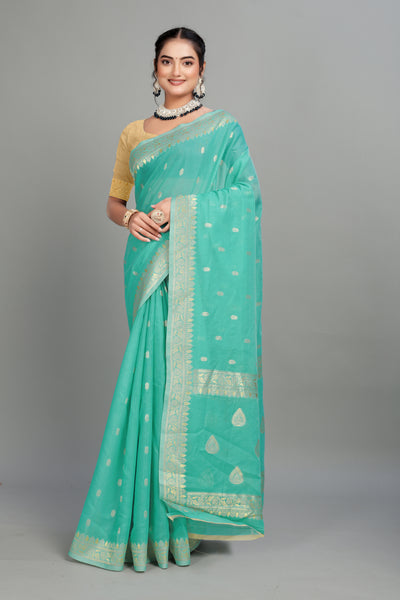 Light Blue Soft Lilan Slab Butti Print Casual Wear Saree