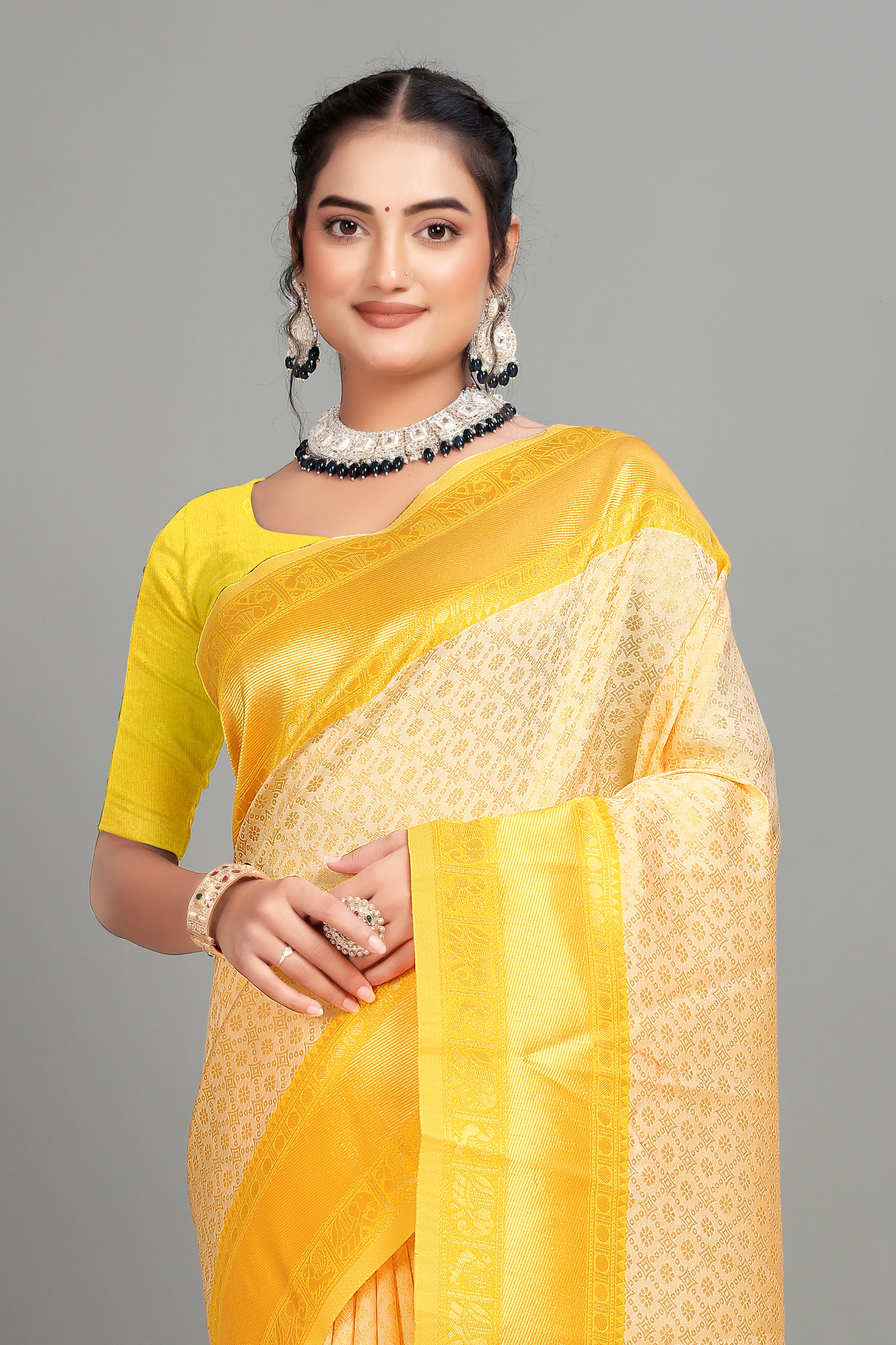 Cream Woven Banarasi Silk Saree