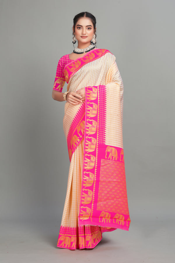 Cream Woven Banarasi Silk Saree