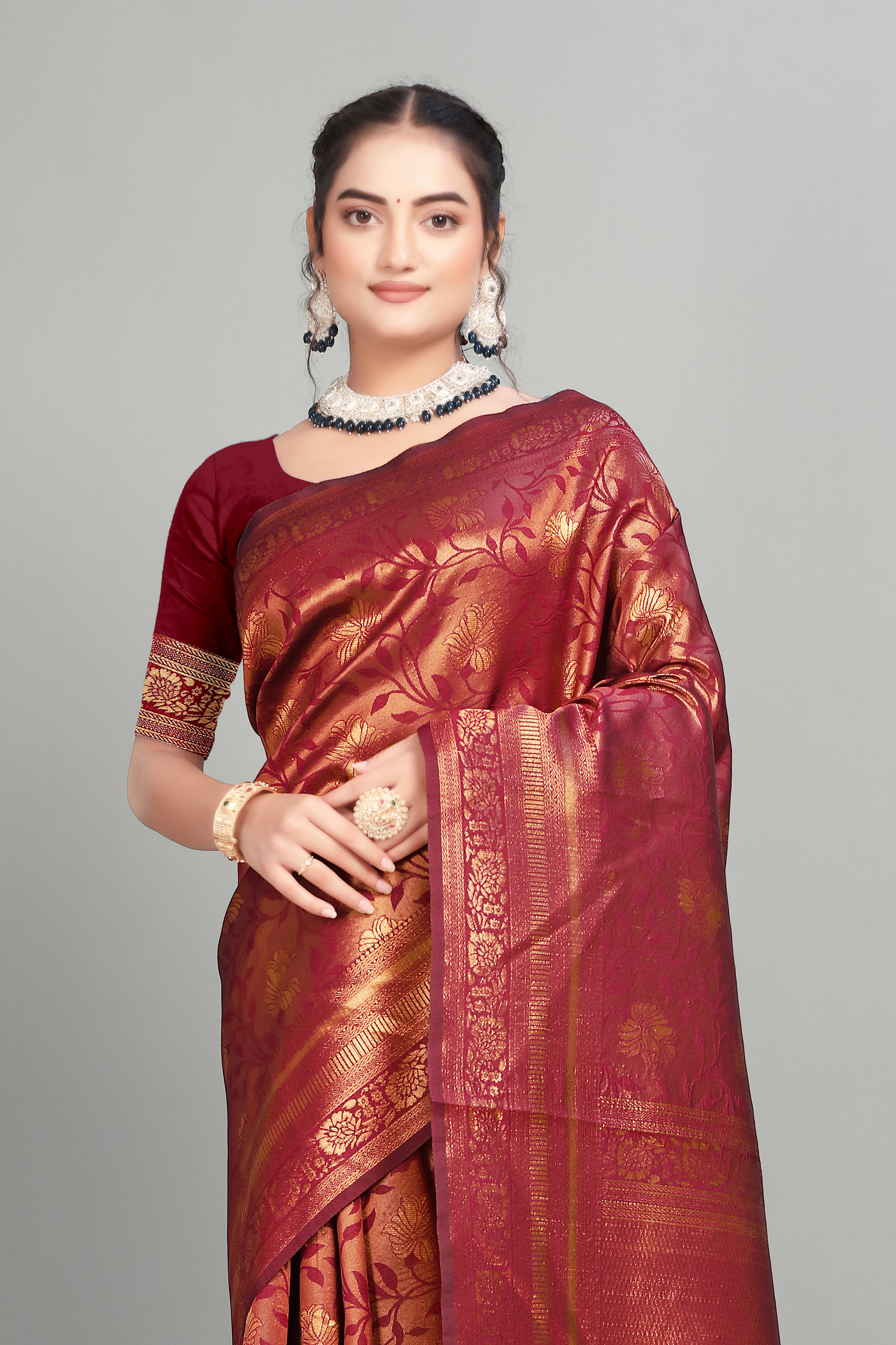 Maroon Woven Banarasi Silk Saree