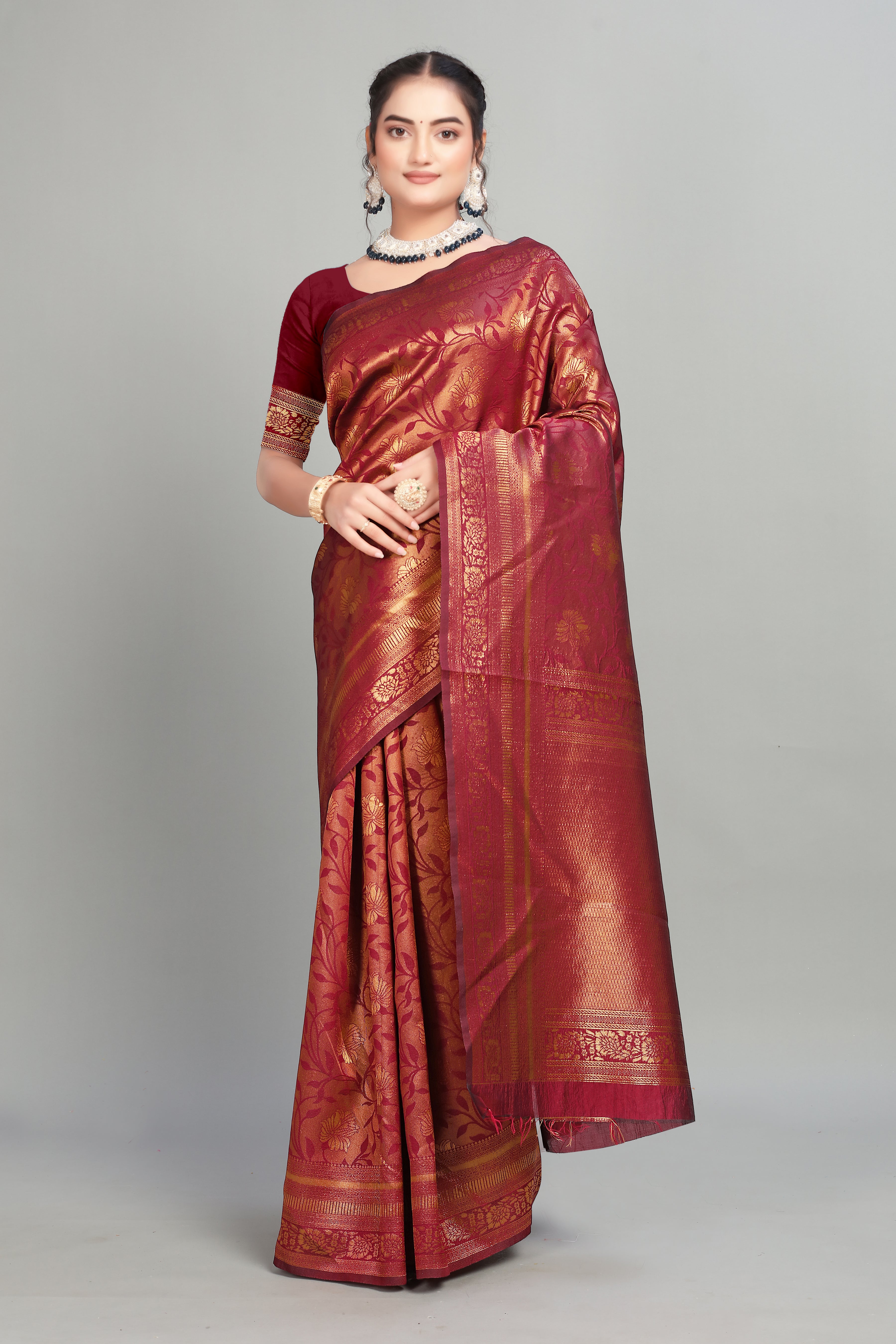 Maroon Woven Banarasi Silk Saree