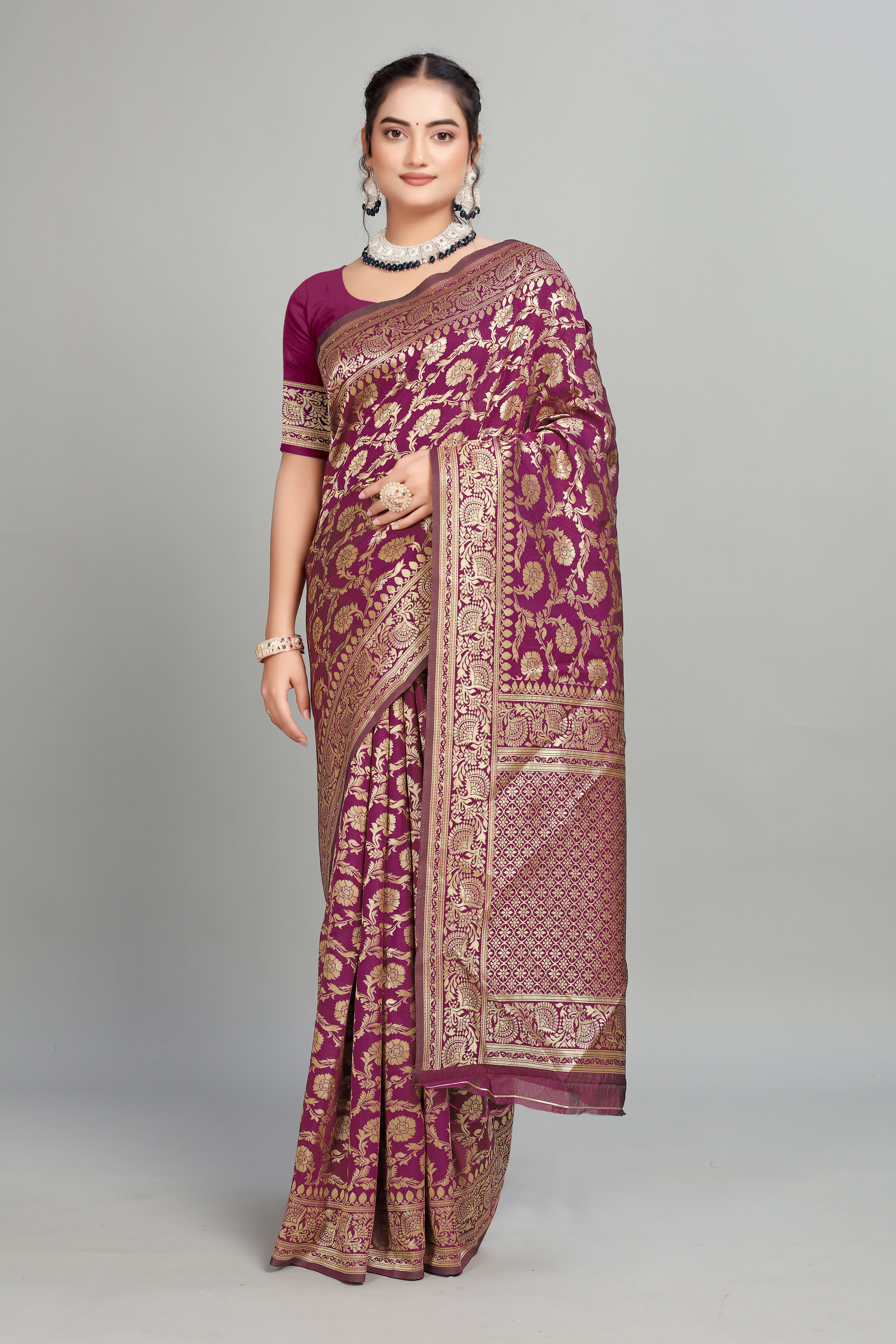 Wine Woven Banarasi Silk Saree