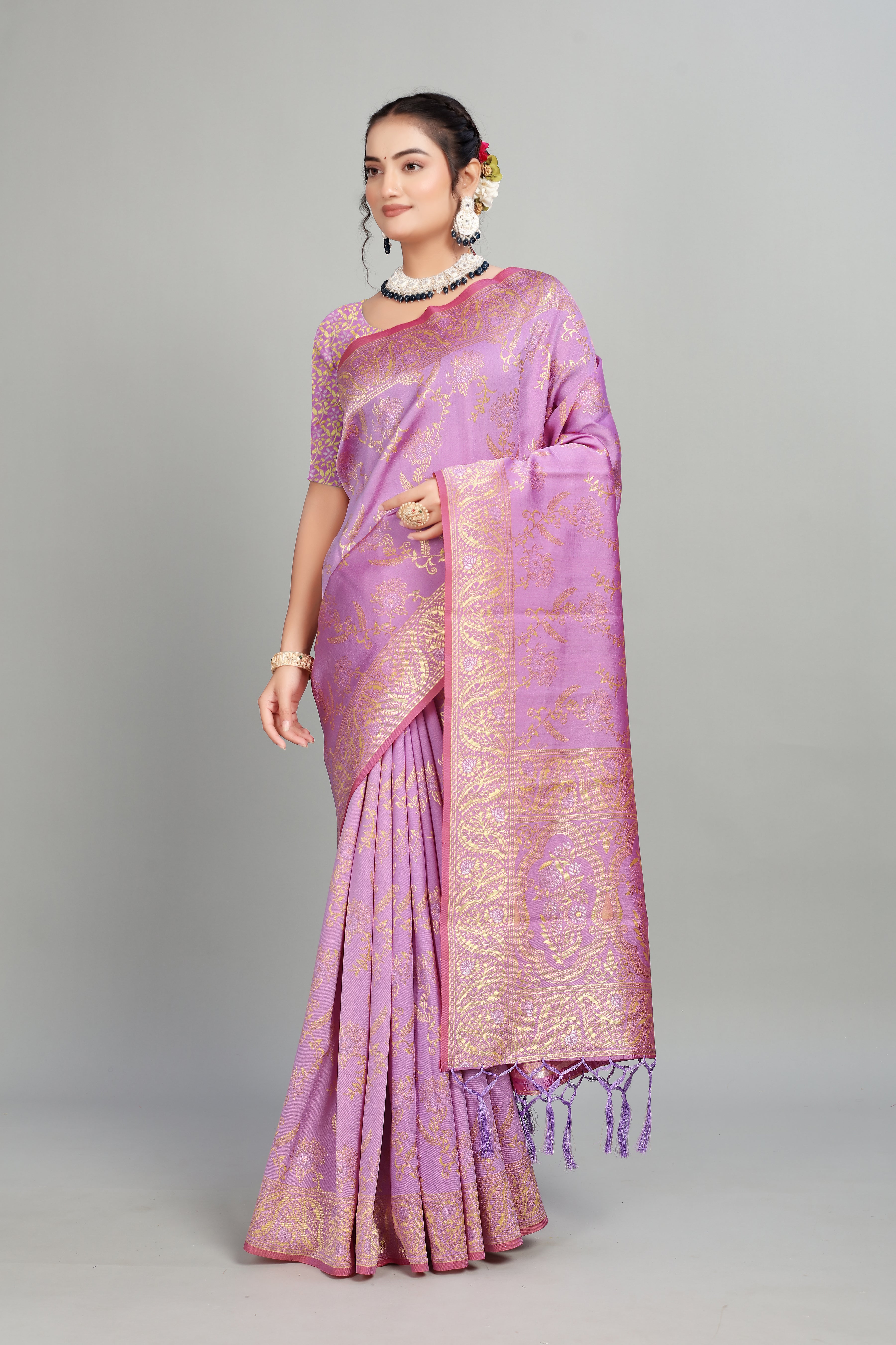 Lavender Woven Silk Blend Saree