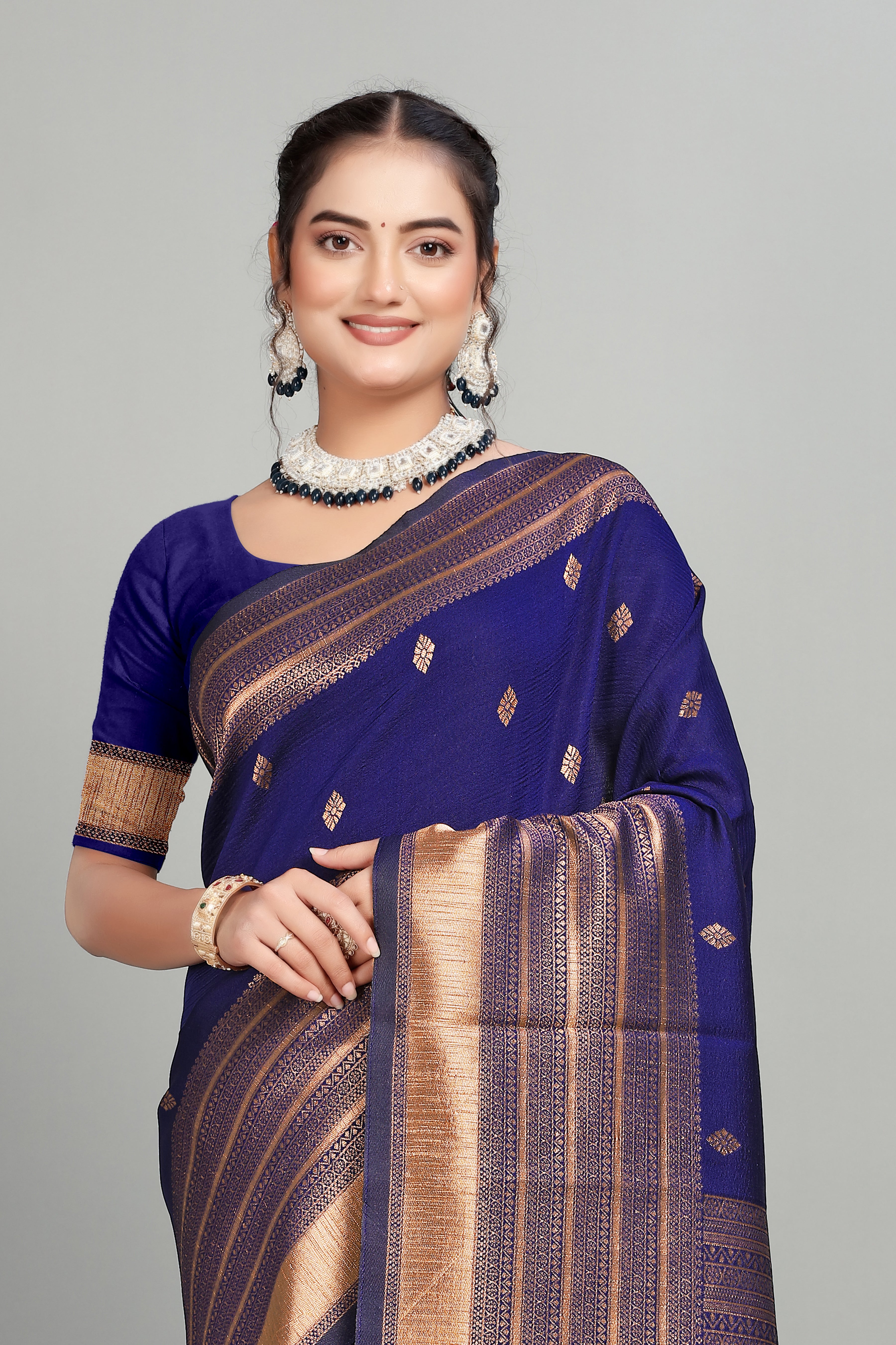 Navy Blue  Woven Silk Saree