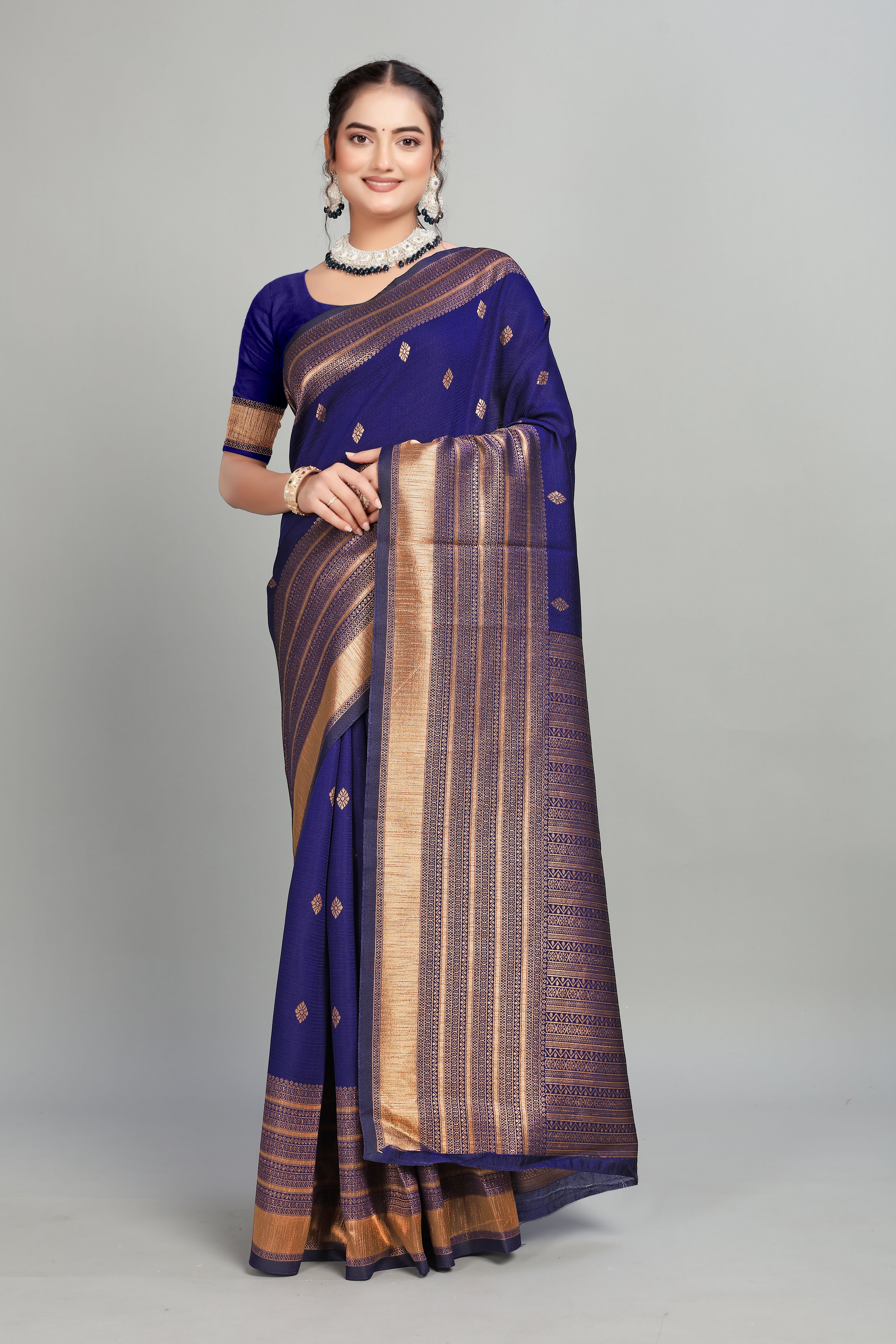Navy Blue  Woven Silk Saree