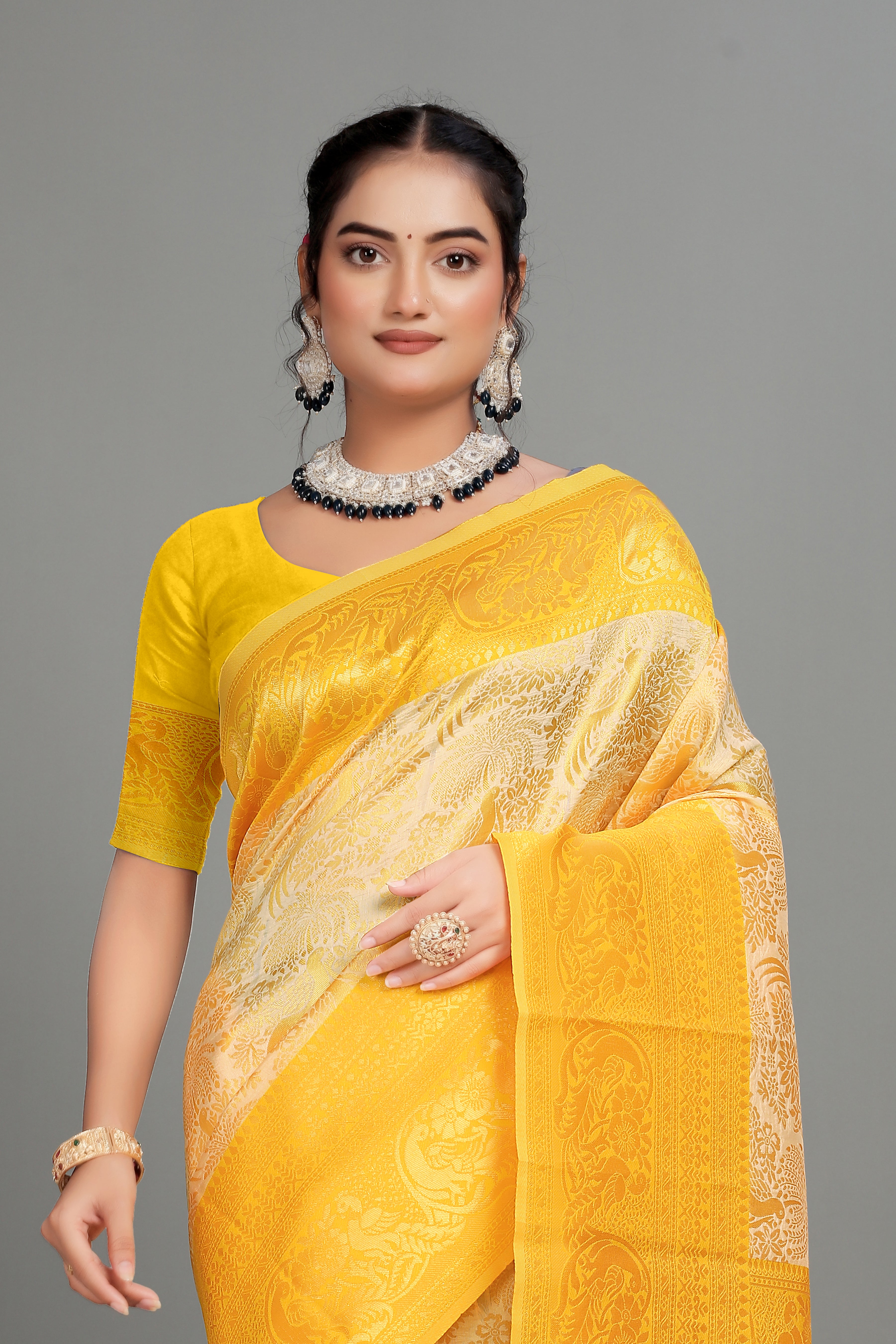 Off White Woven Silk Blend Saree