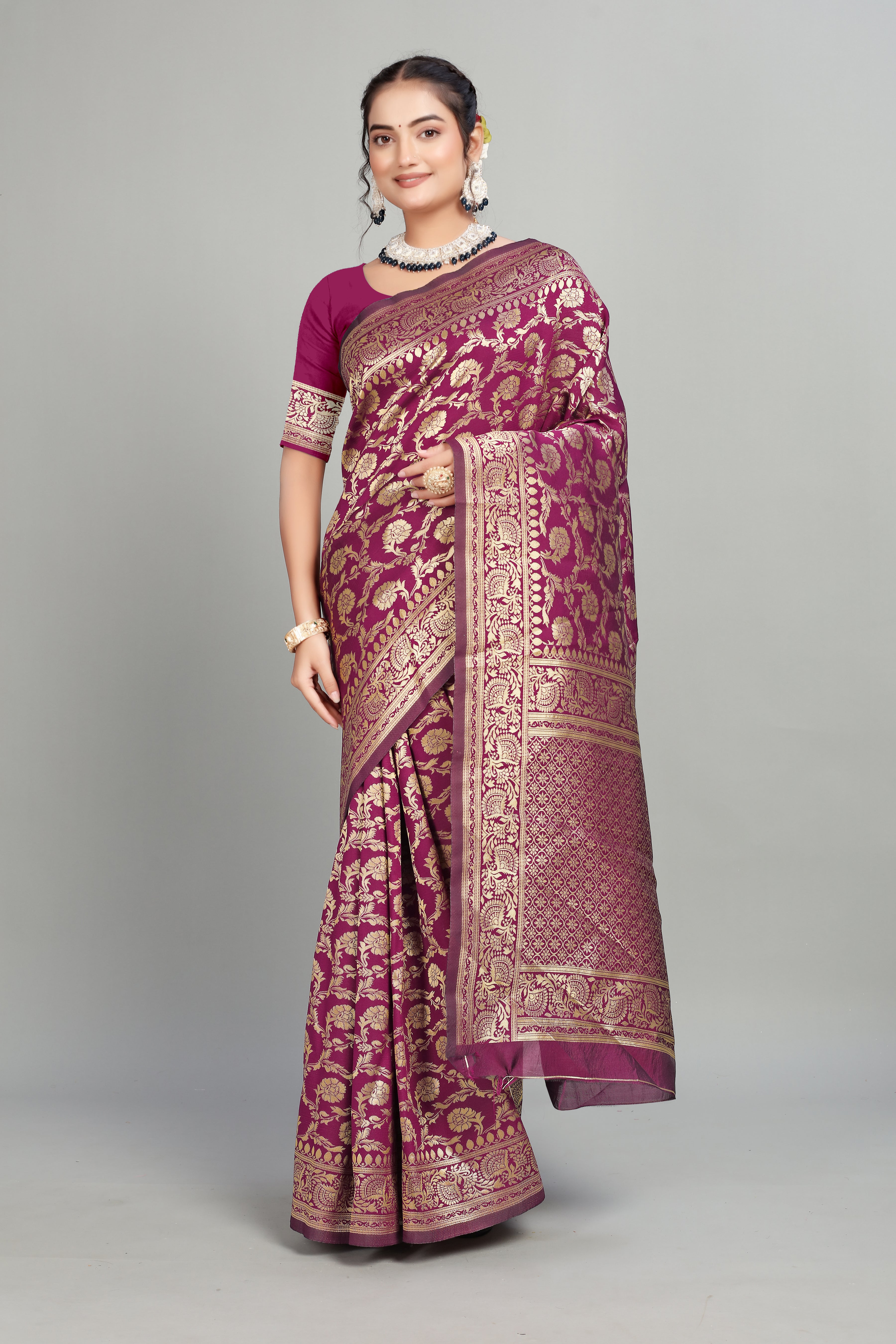 Purple Woven Banarasi Silk Saree