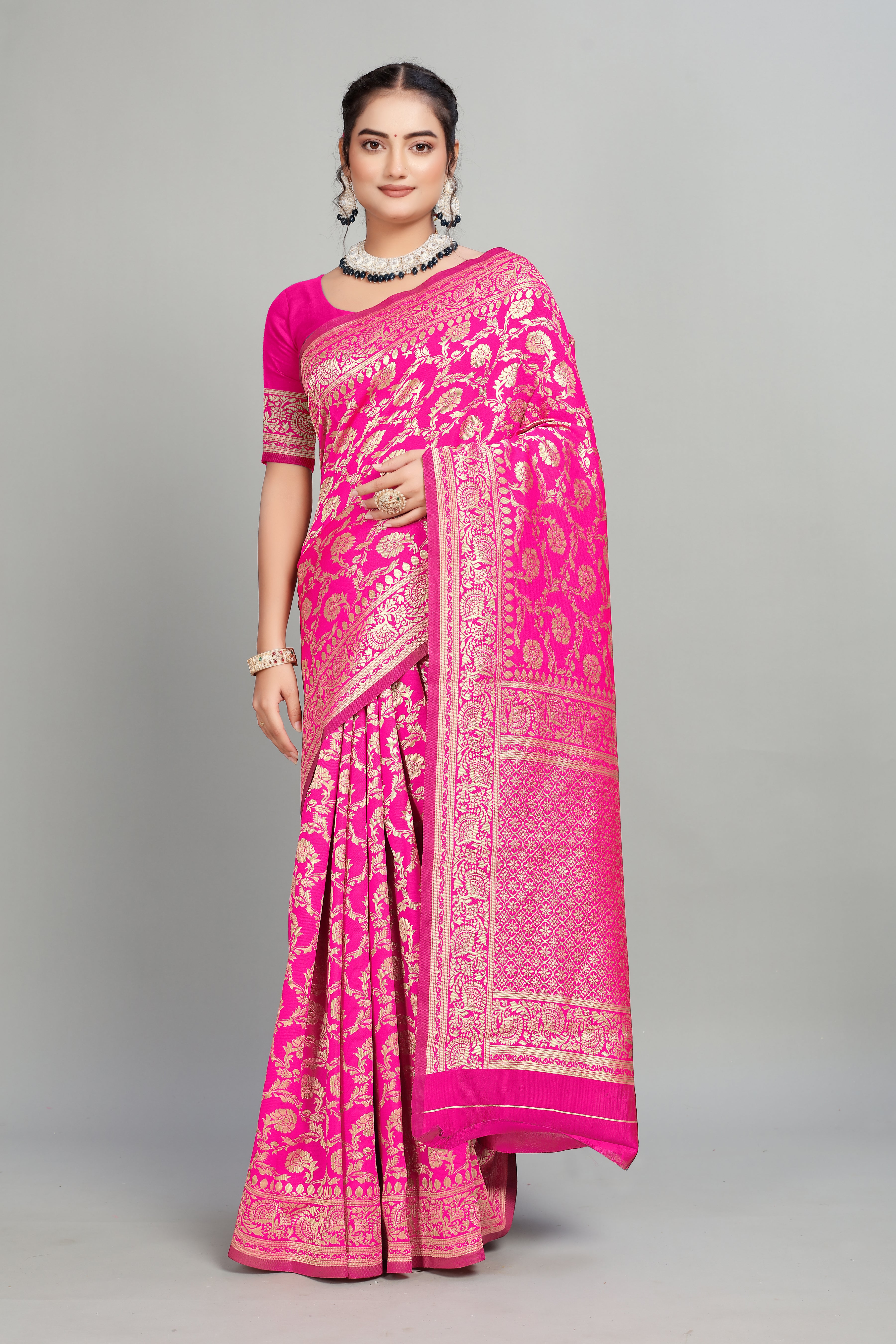 Pink Woven Banarasi Silk Saree