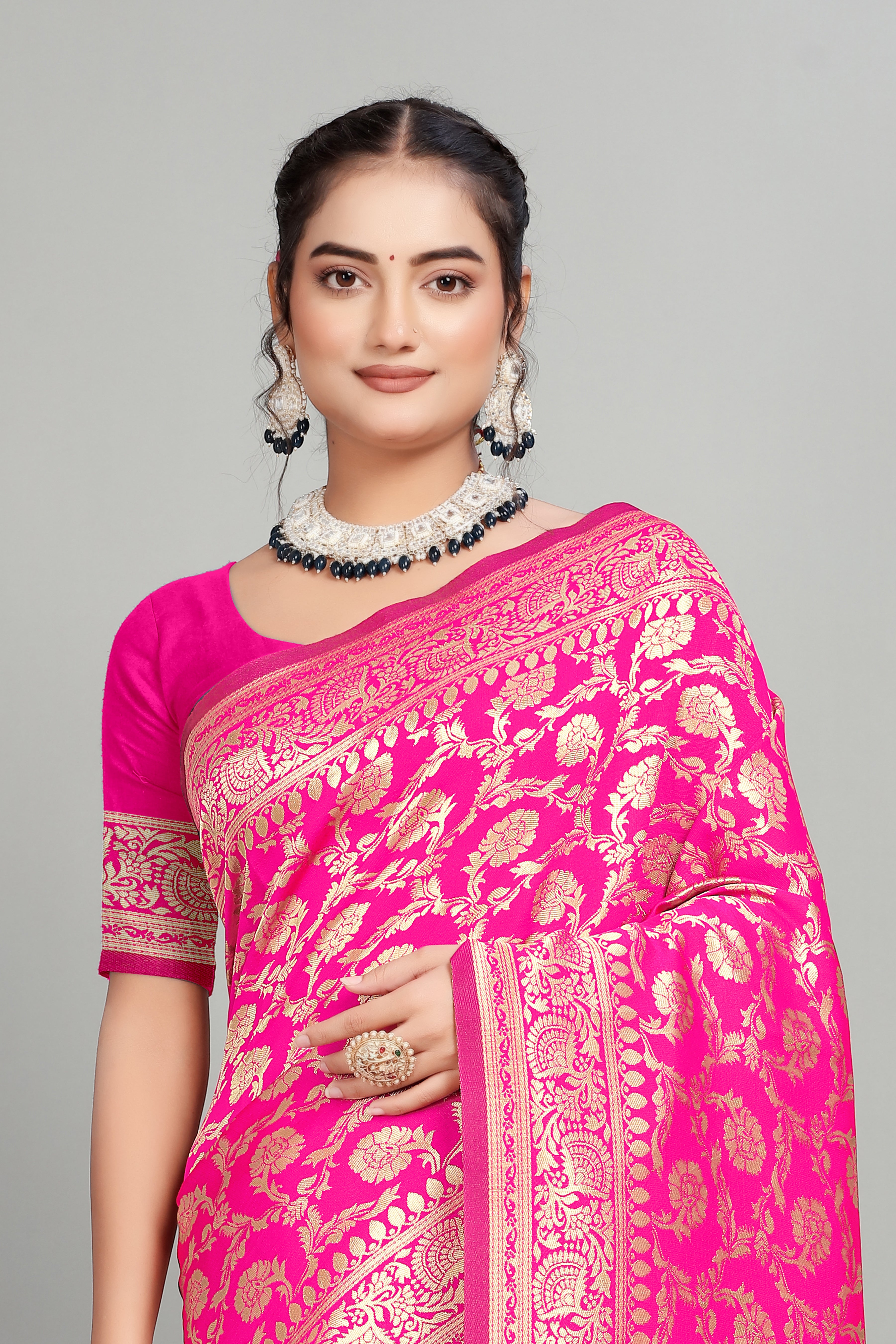 Pink Woven Banarasi Silk Saree