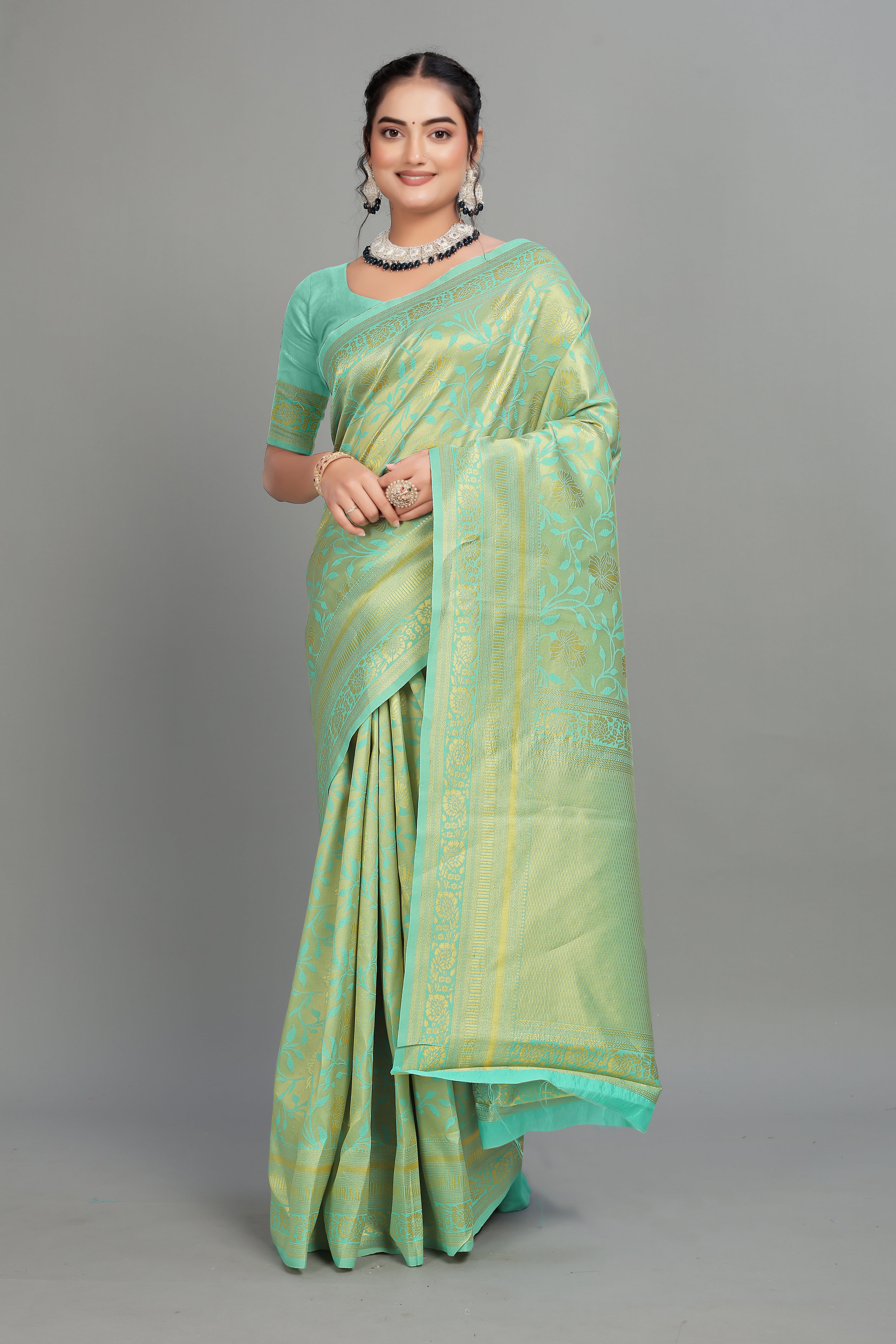 Mint Woven Banarasi Silk Saree