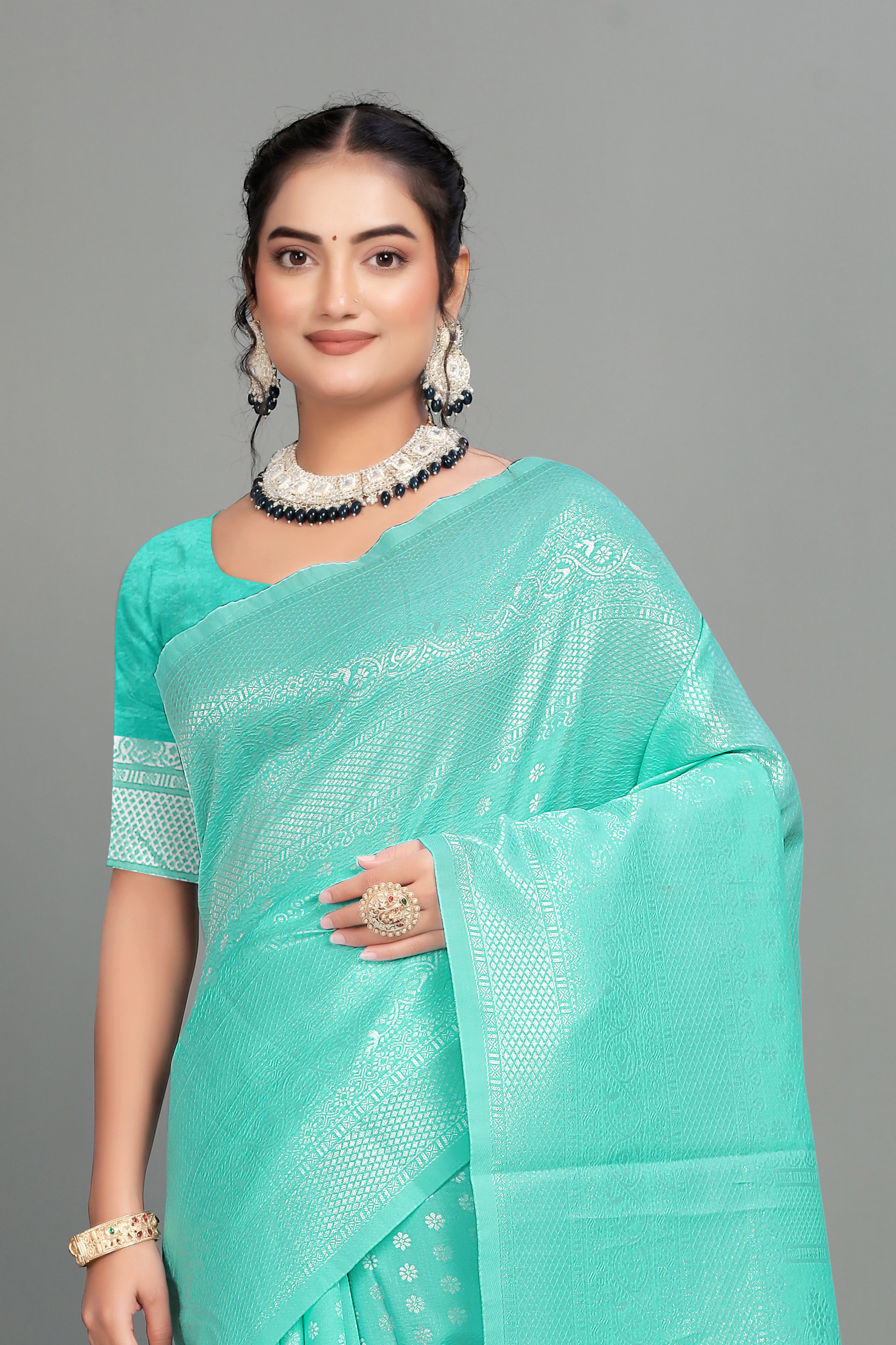 Sea Blue Woven Banarasi Silk Saree