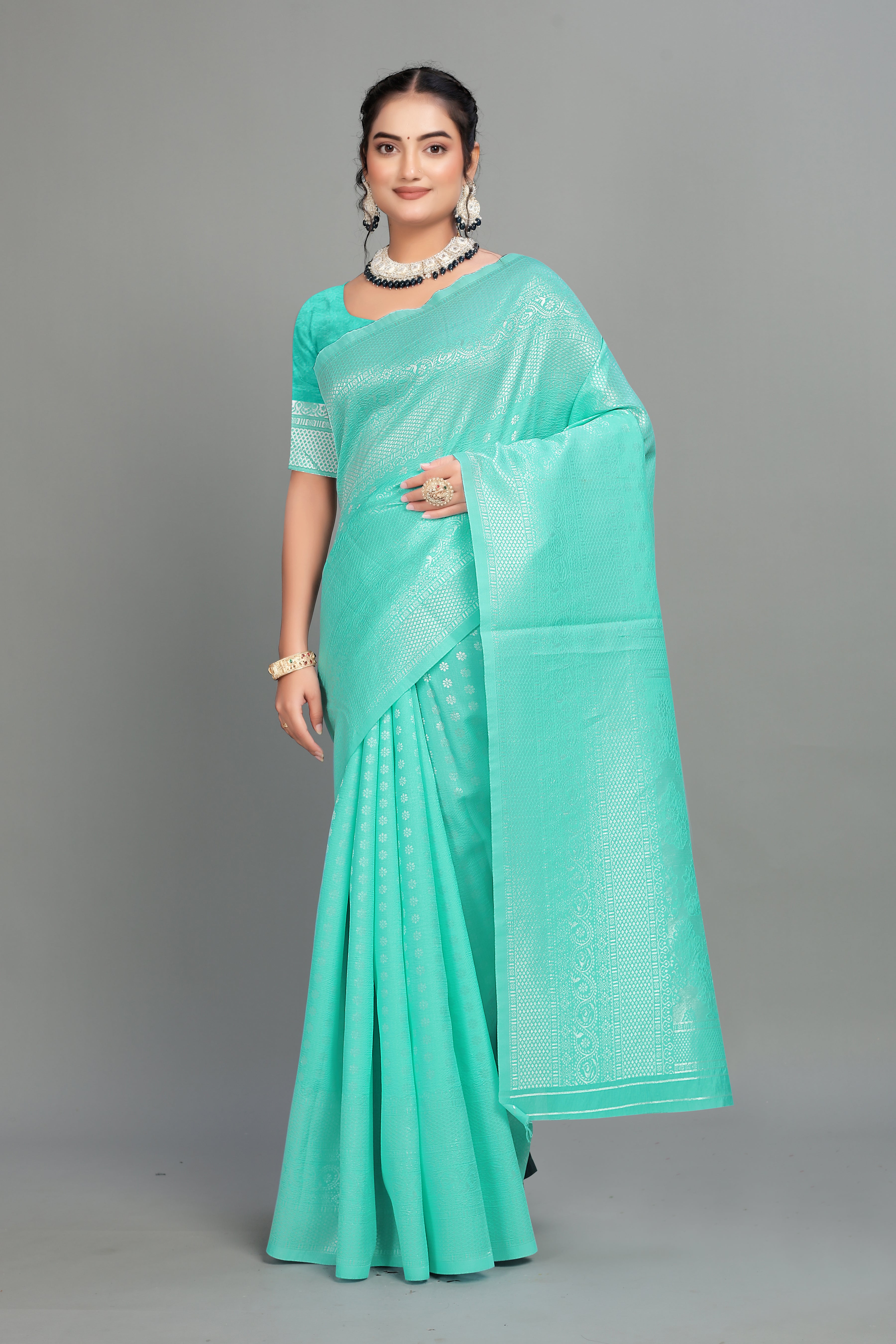 Sea Blue Woven Banarasi Silk Saree