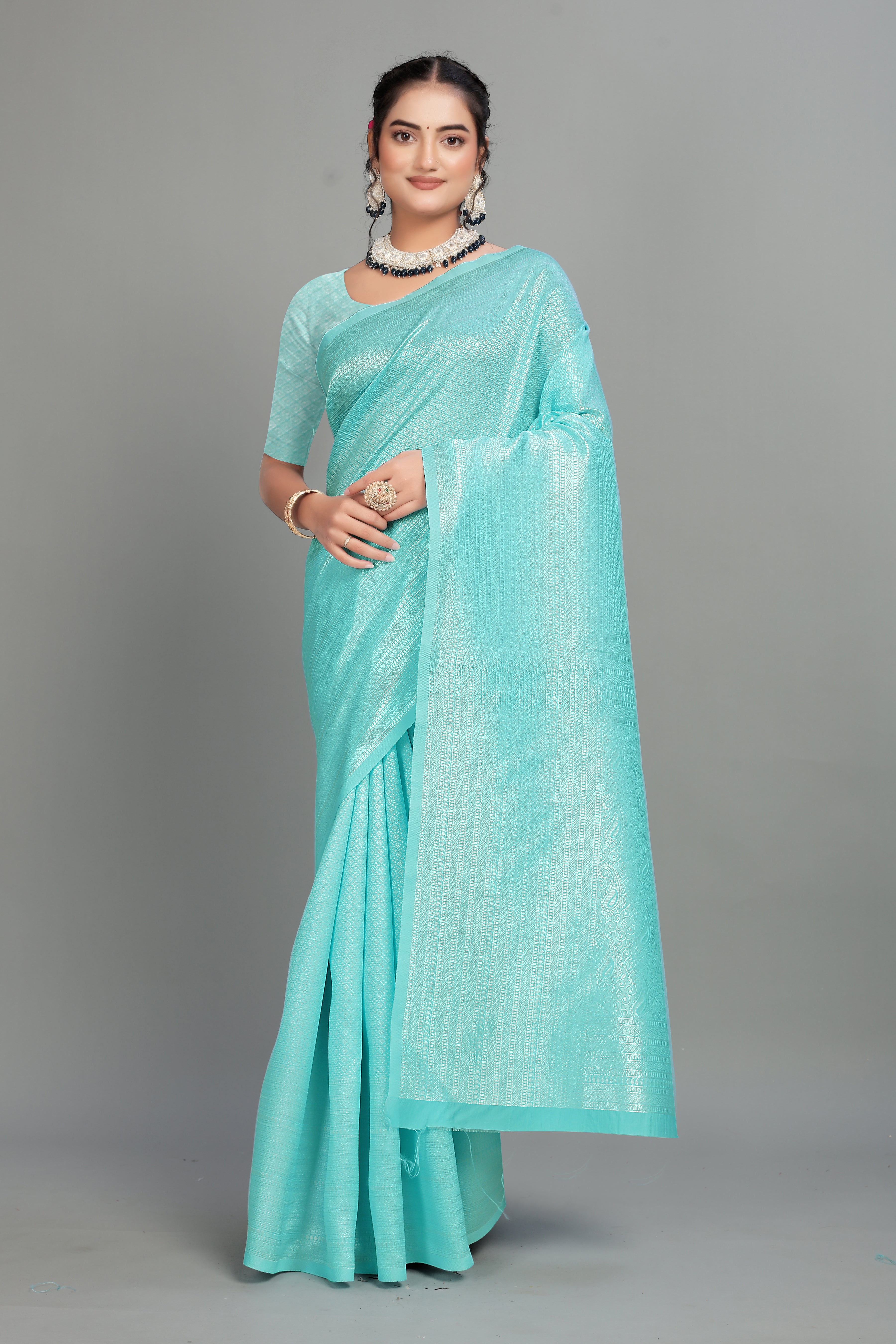 Light Blue Woven Banarasi Silk Saree