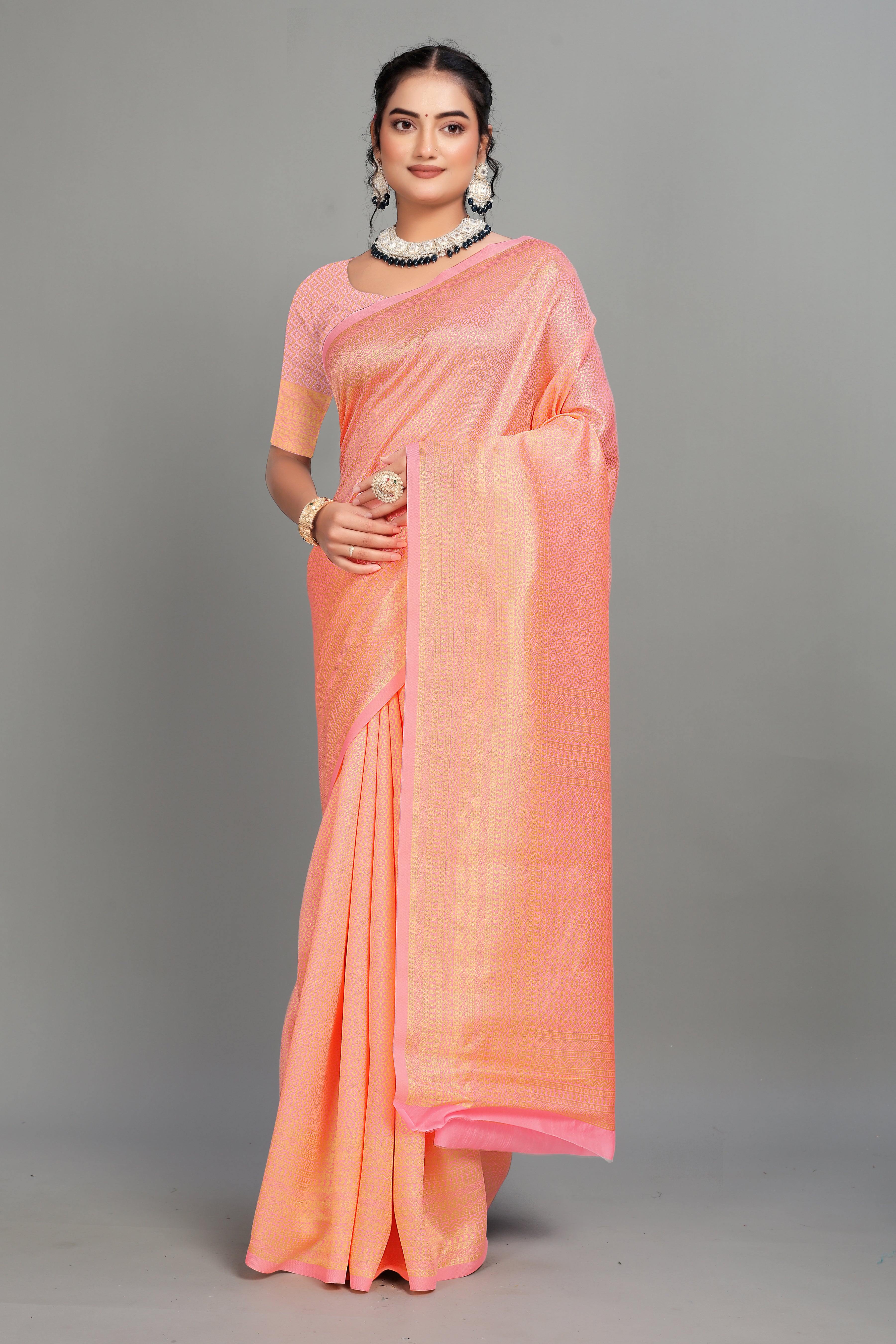 Peach Woven Banarasi Silk Saree
