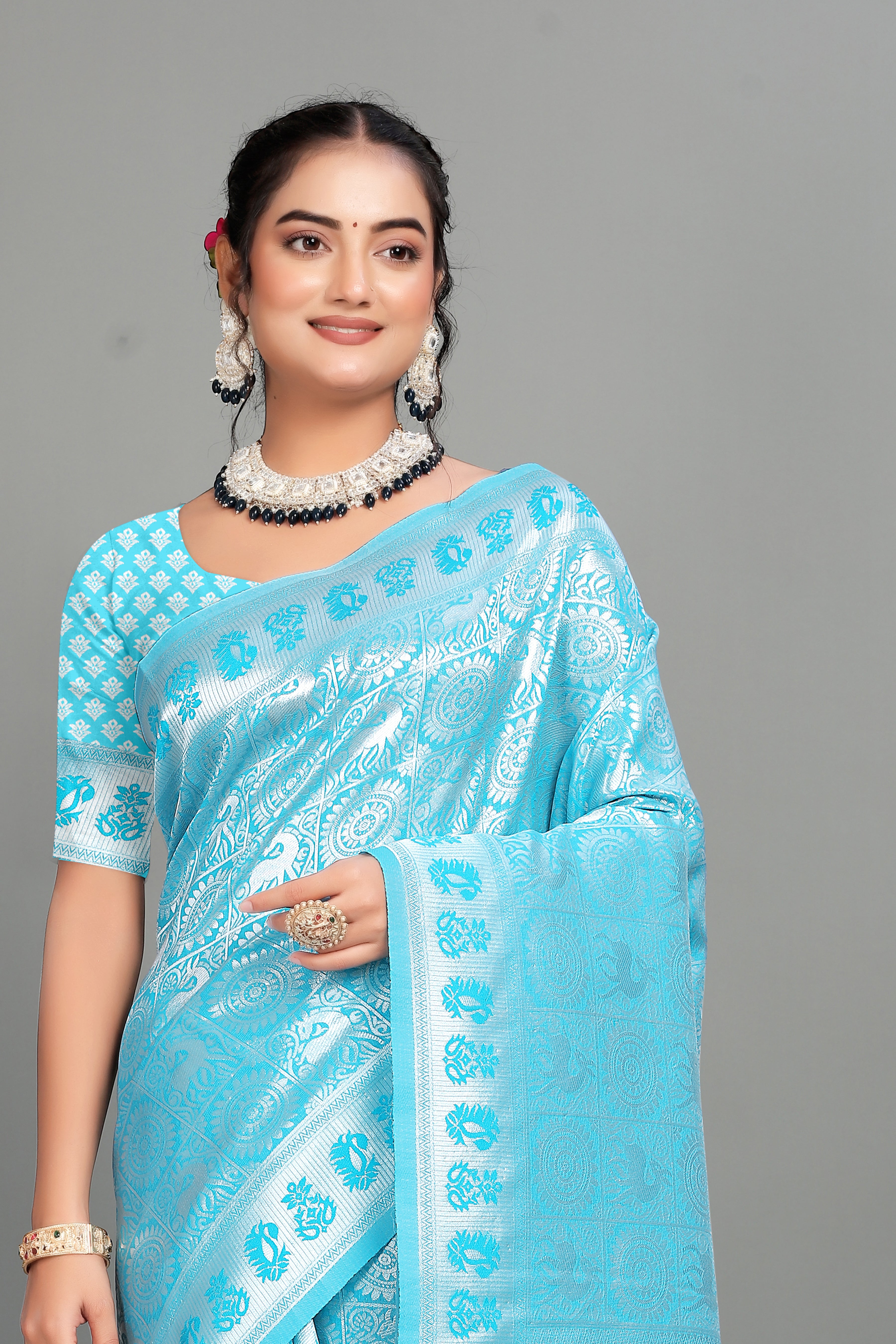 Blue Woven Banarasi Silk Saree