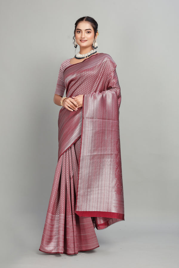 Wine Woven Banarasi Silk Saree