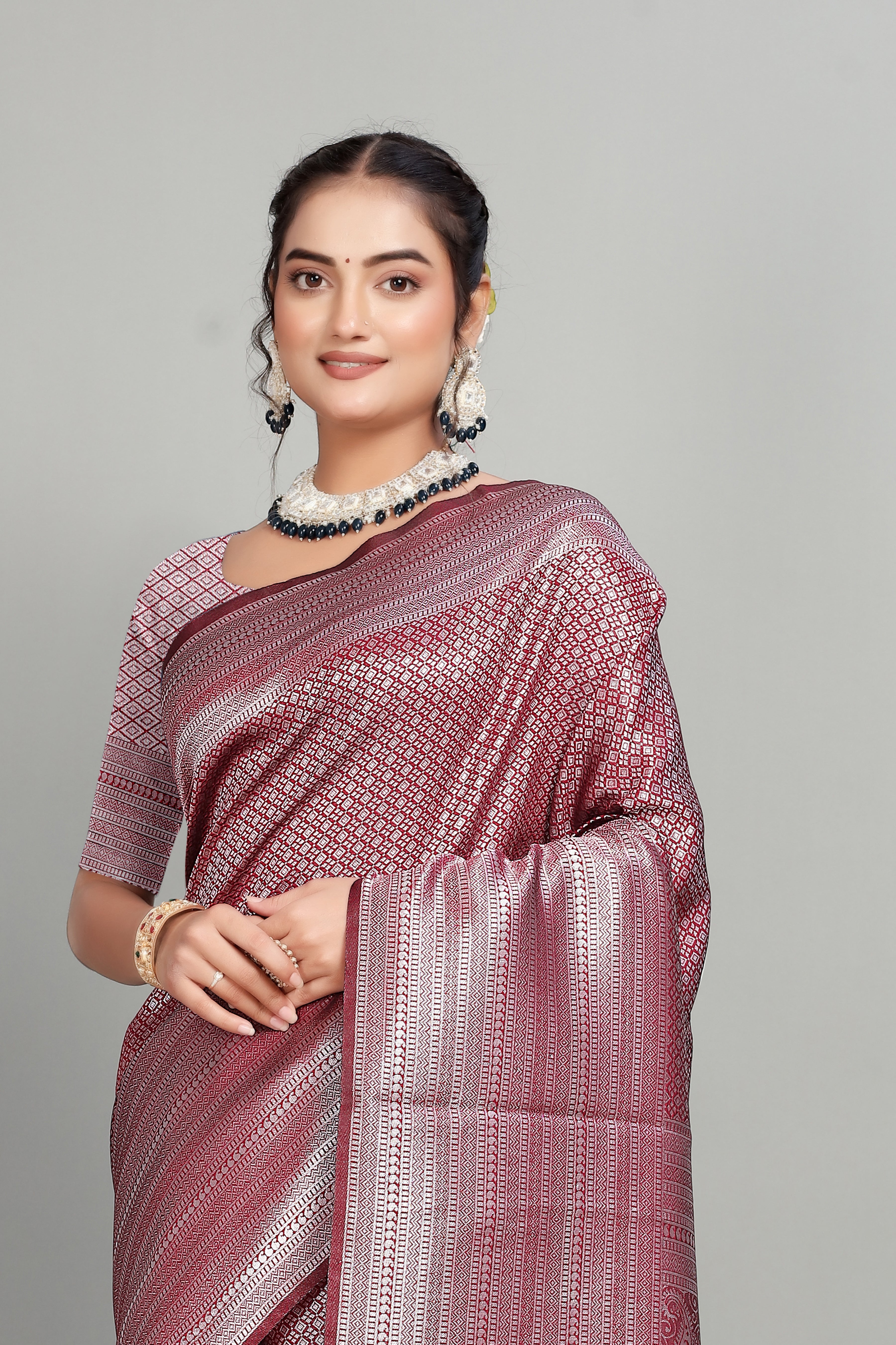 Wine Woven Banarasi Silk Saree