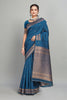 Blue Solid Woven Silk Saree