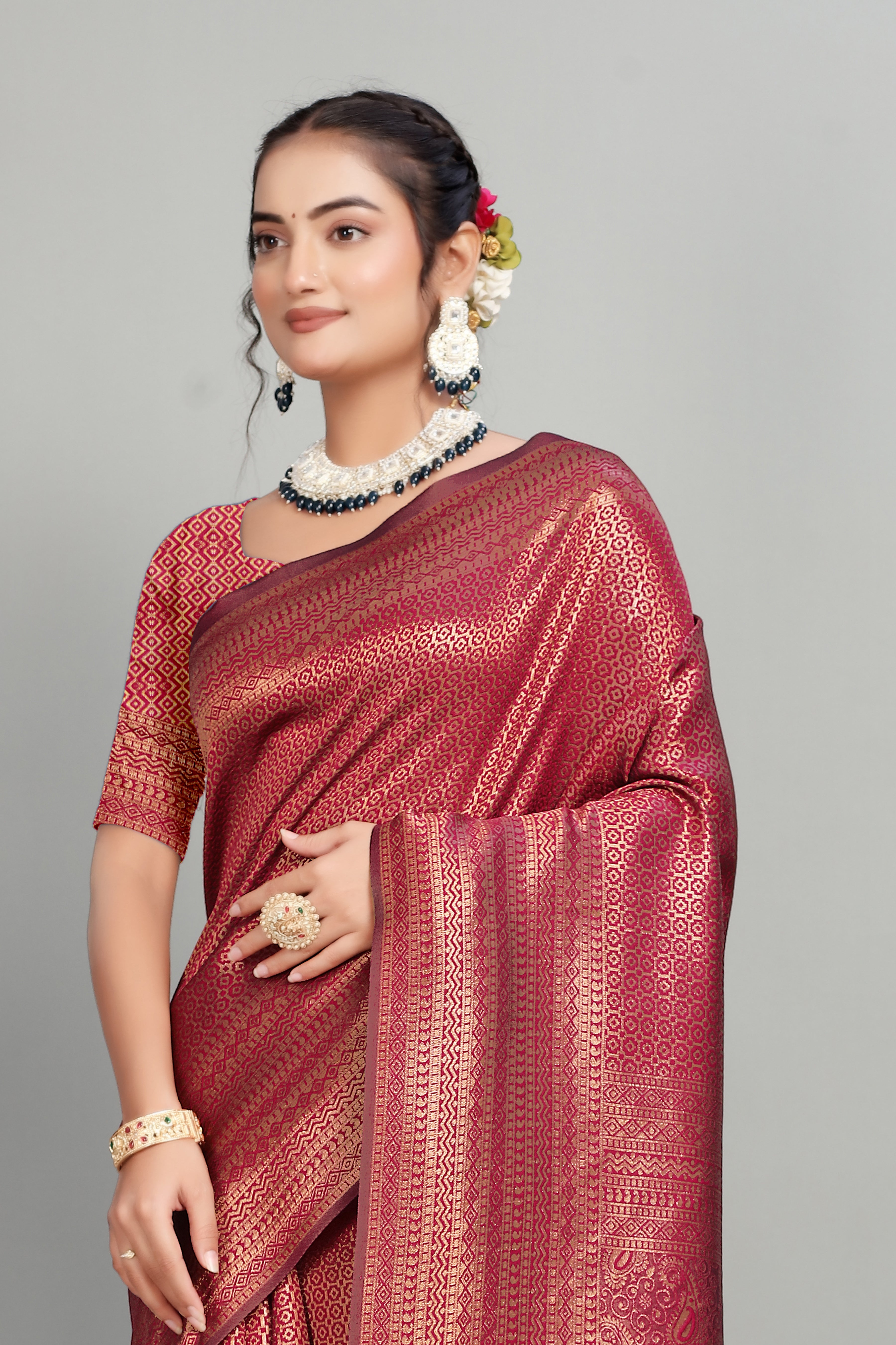 Maroon Woven Banarasi Silk Saree