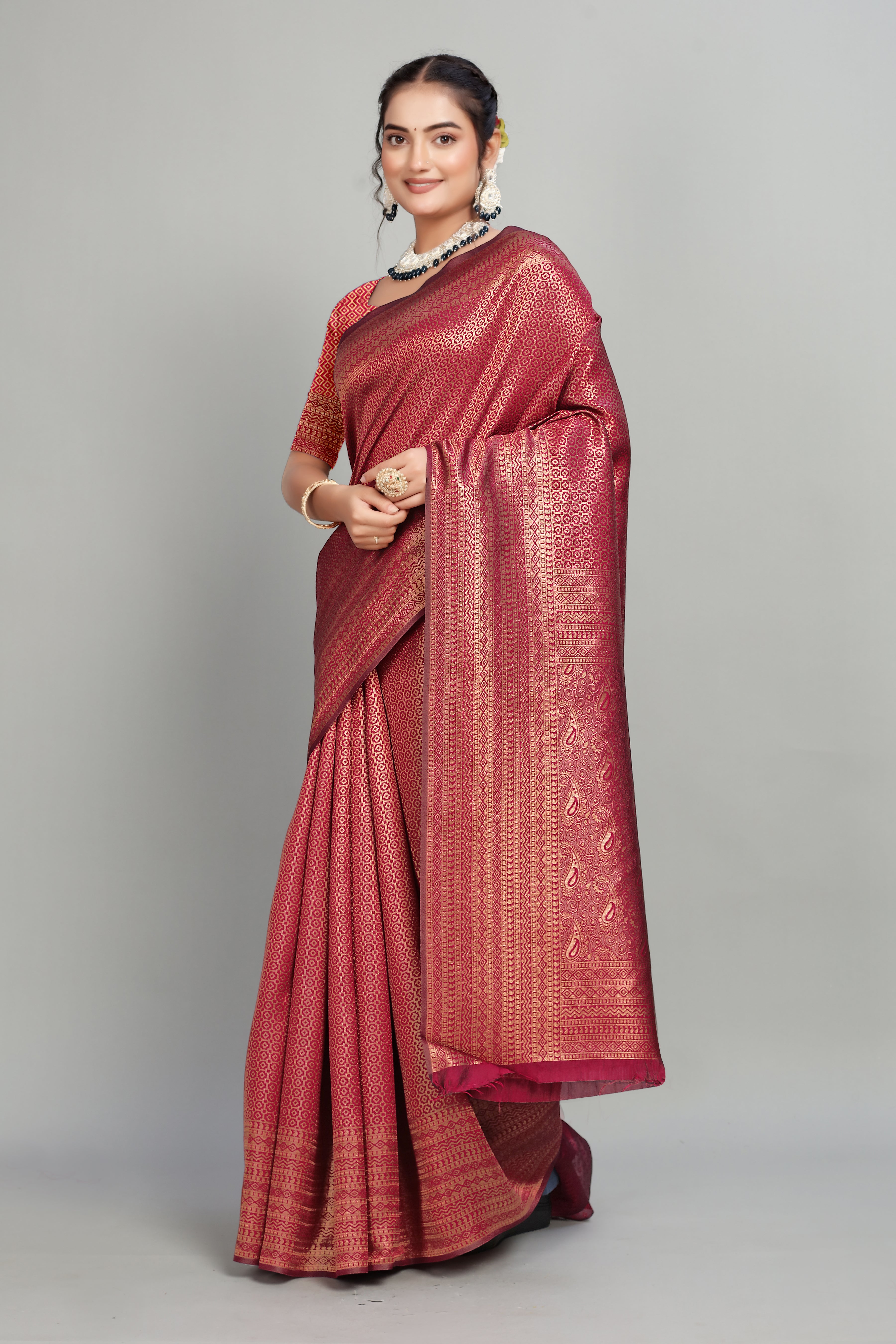 Maroon Woven Banarasi Silk Saree