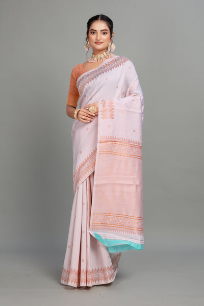 White Solid Woven Silk Saree