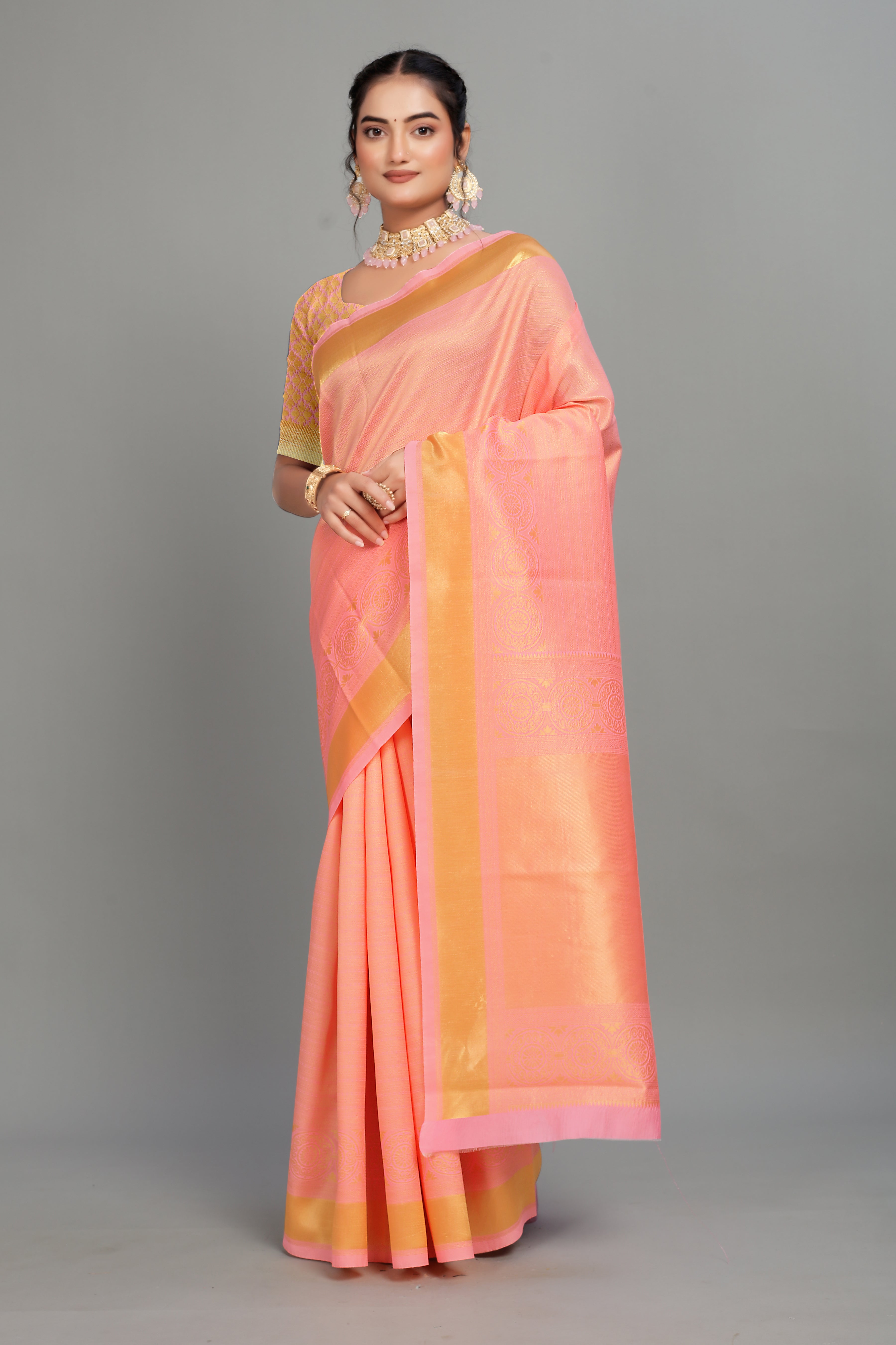 Pink Woven Banarasi Silk Saree