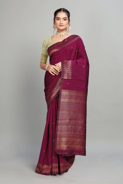 Wine Solid Woven Silk Saree
