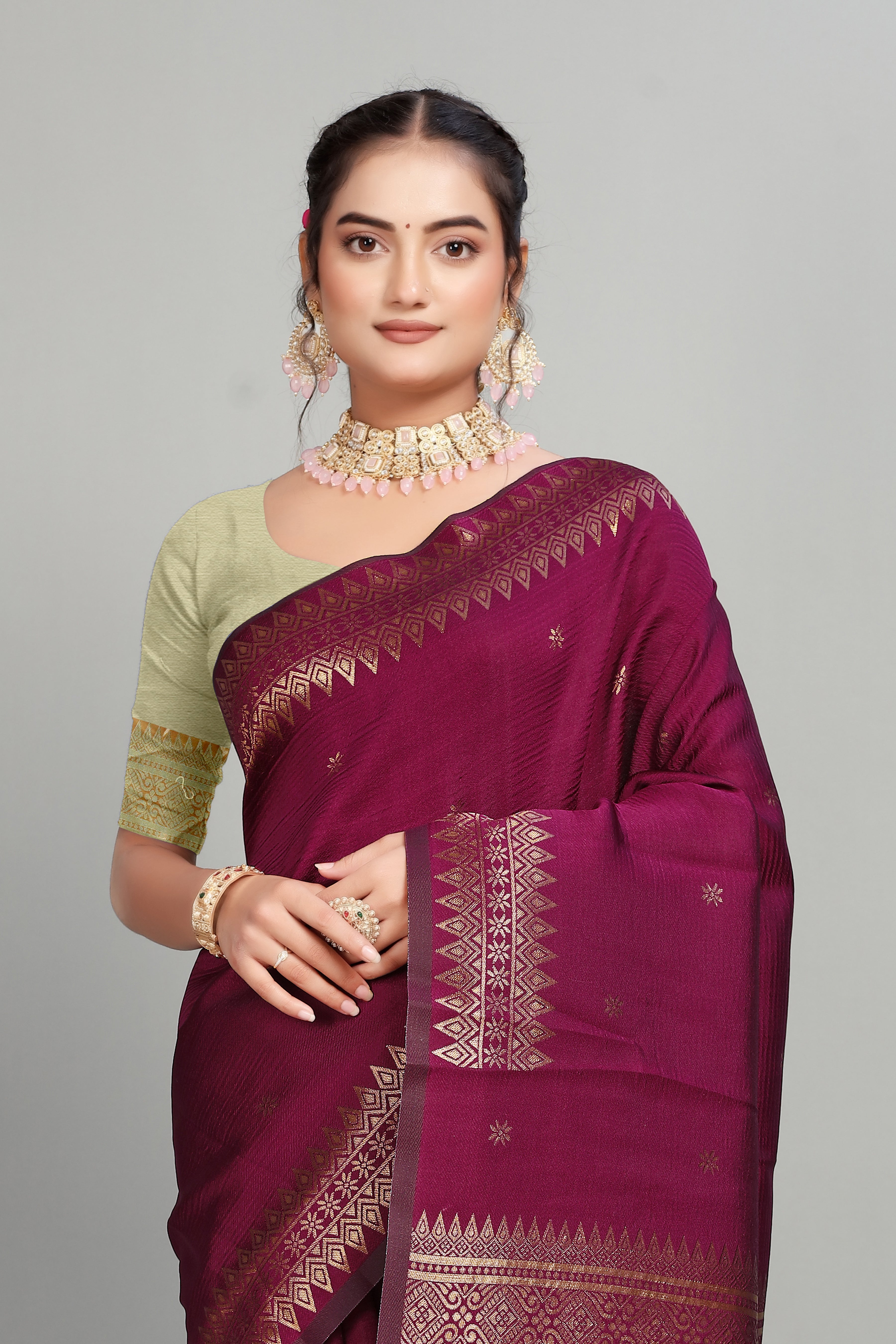 Wine Solid Woven Silk Saree