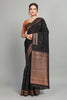 Black Solid Woven Silk Saree