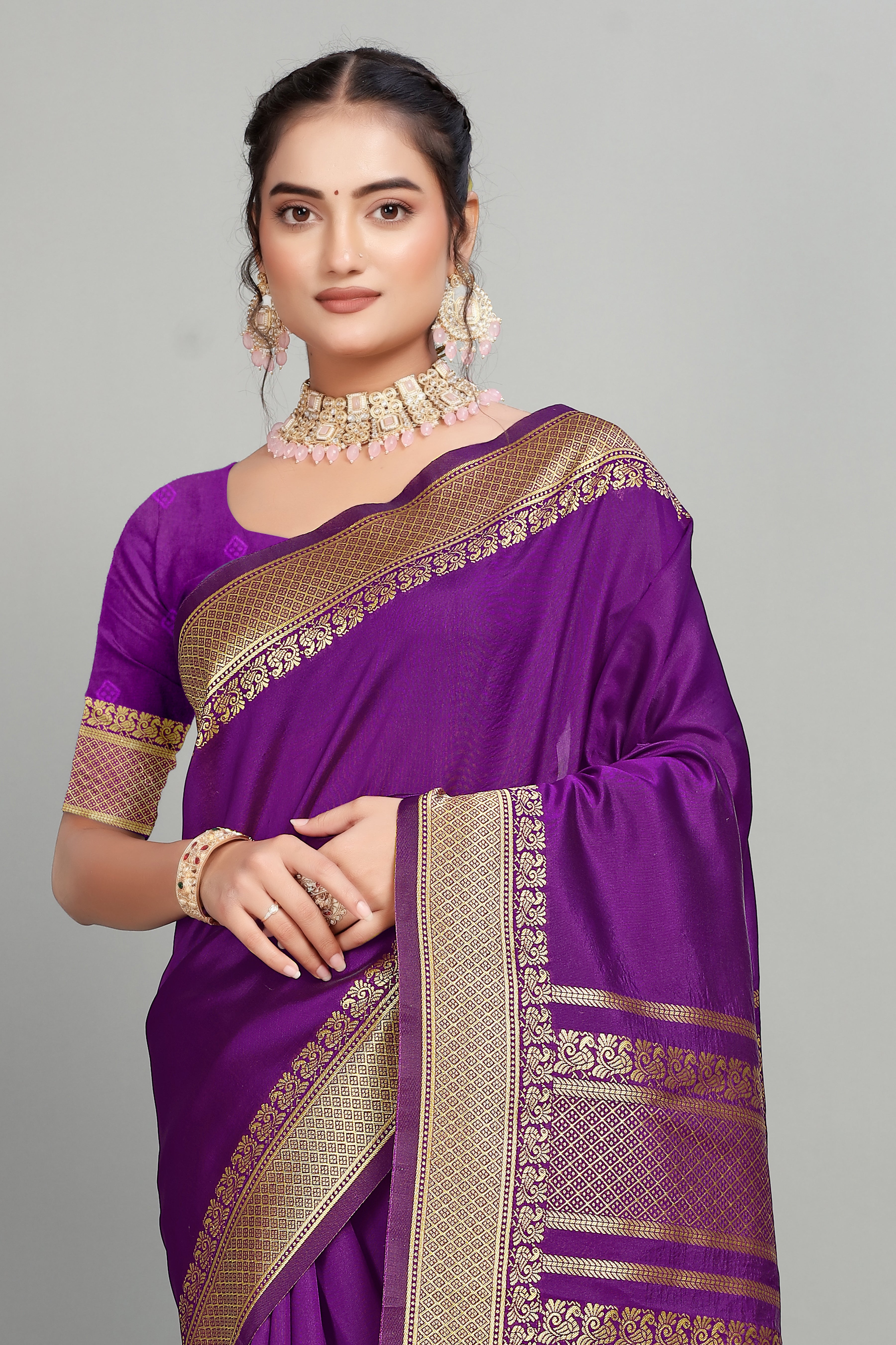 Purple Solid Woven Silk Saree