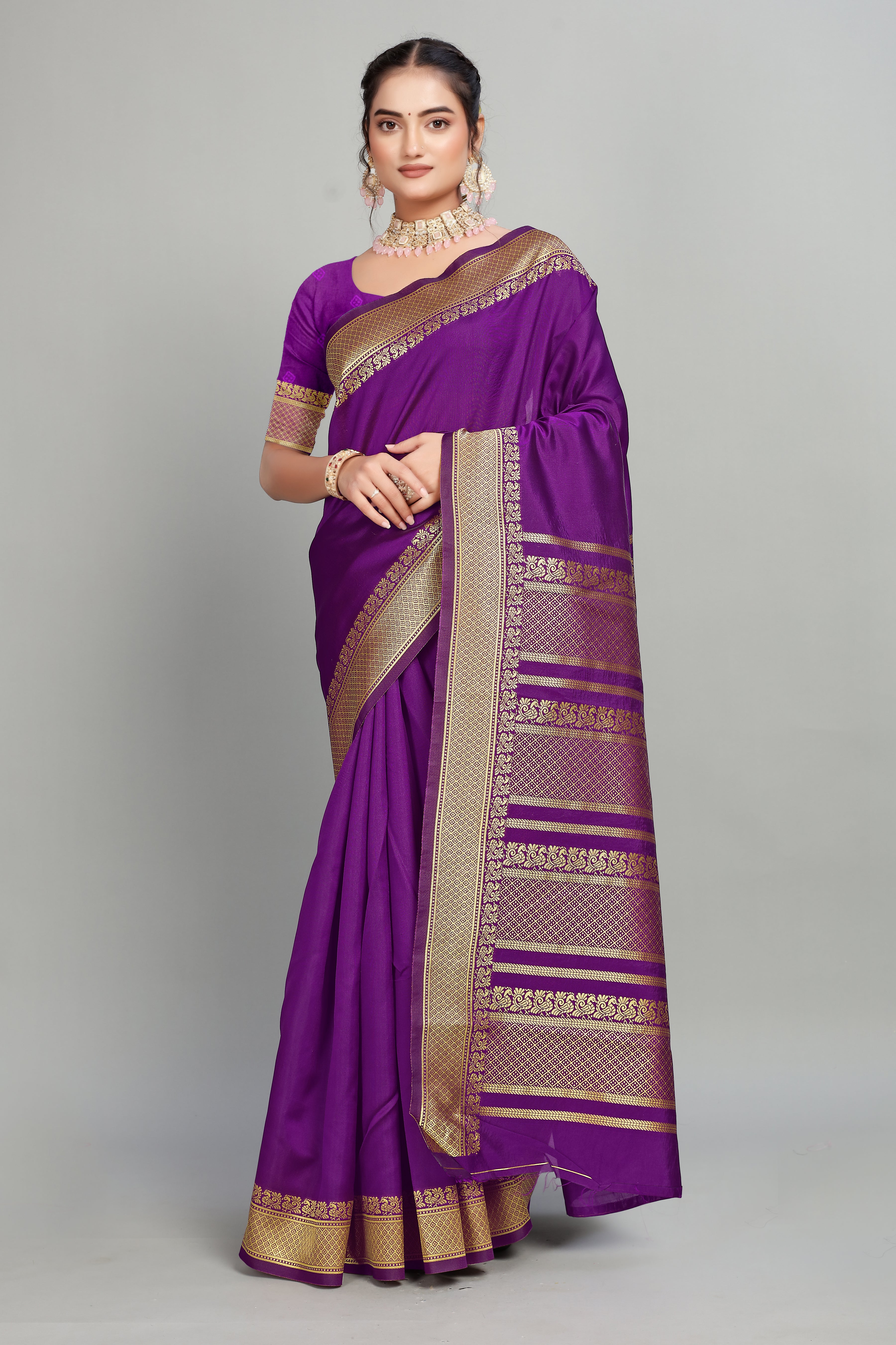Purple Solid Woven Silk Saree