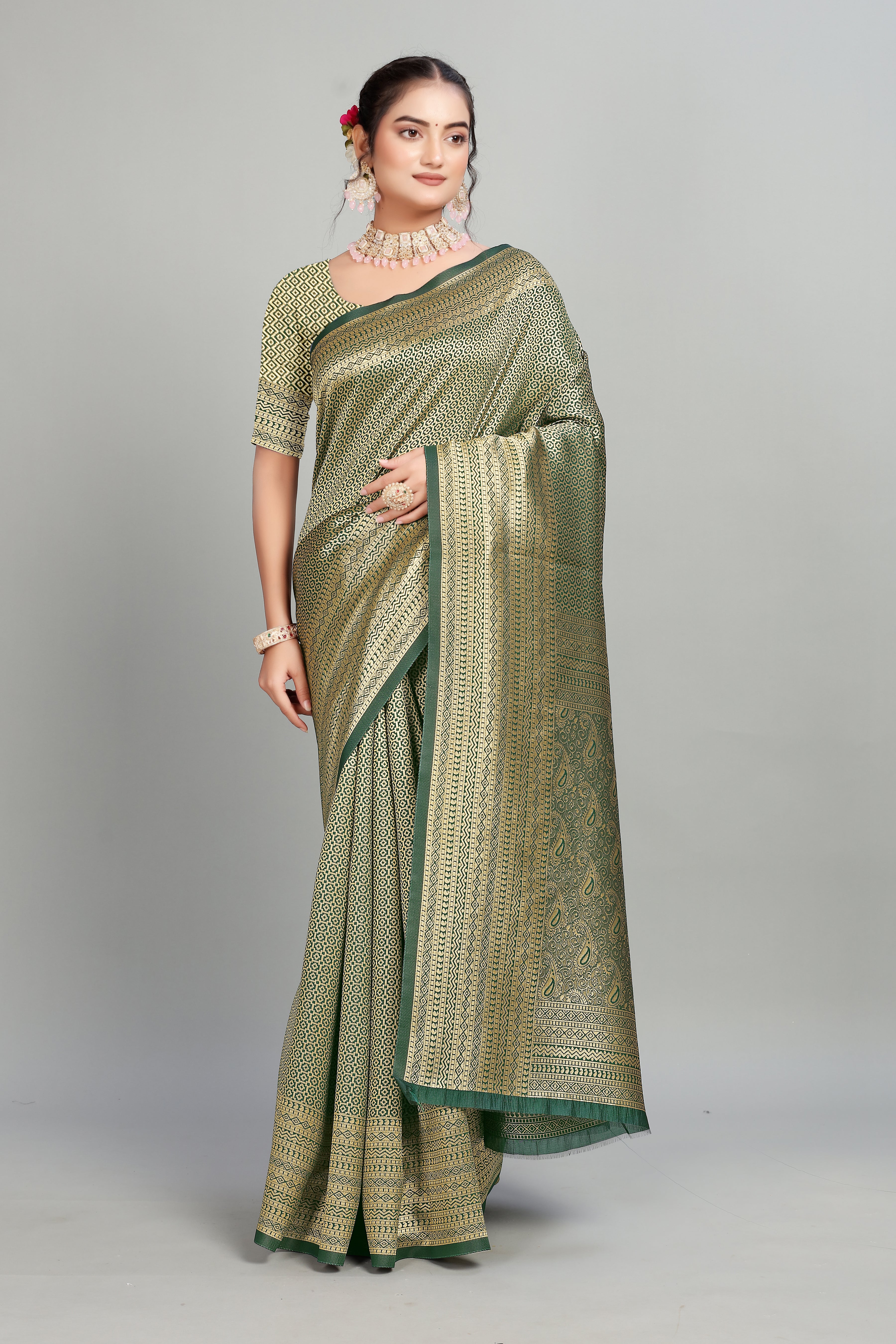 Green Woven Banarasi Silk Saree