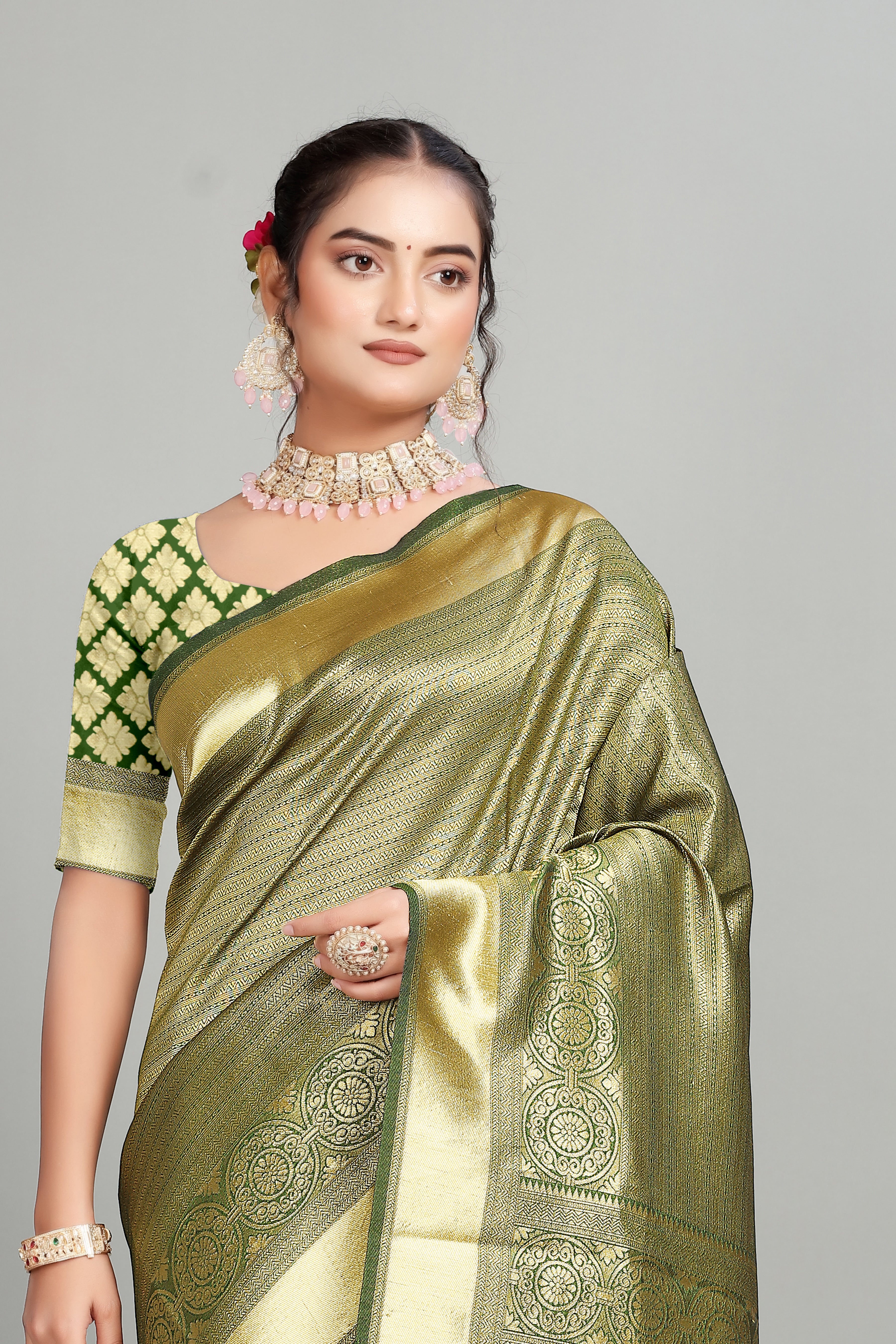 Green Woven Banarasi Silk Saree
