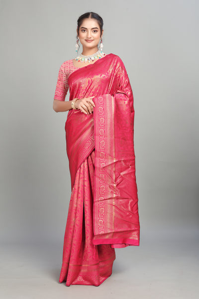 Dark pink Woven Banarasi Silk Saree