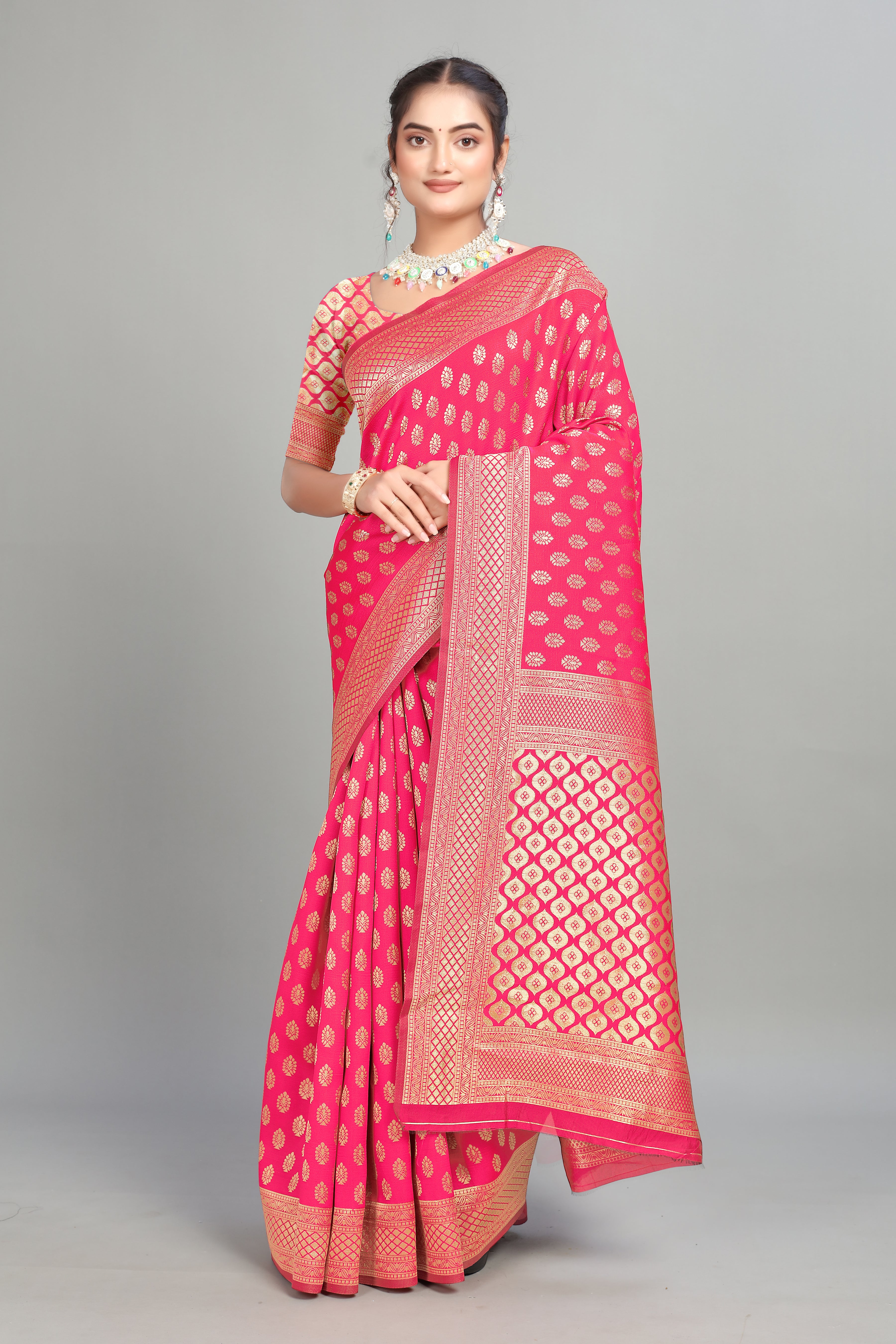 Dark Pink Woven Banarasi Silk Saree