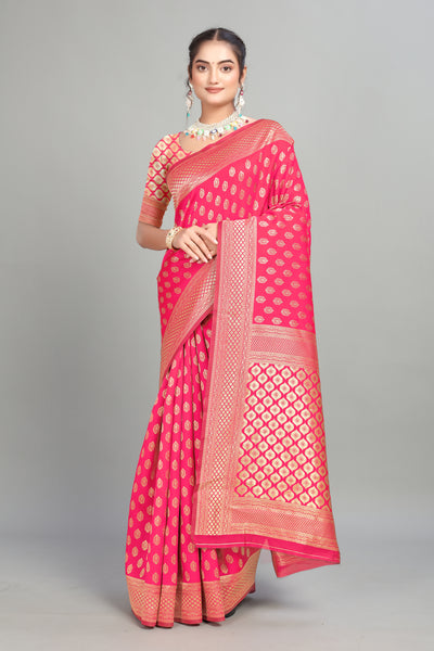 Dark Pink Woven Banarasi Silk Saree