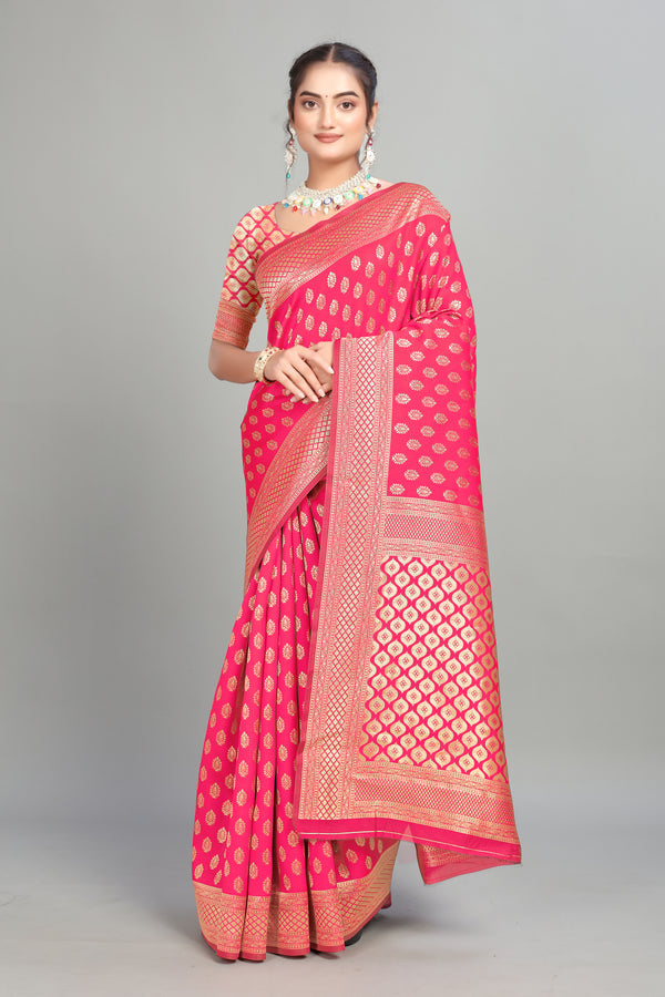 Dark Pink Woven Banarasi Silk Saree