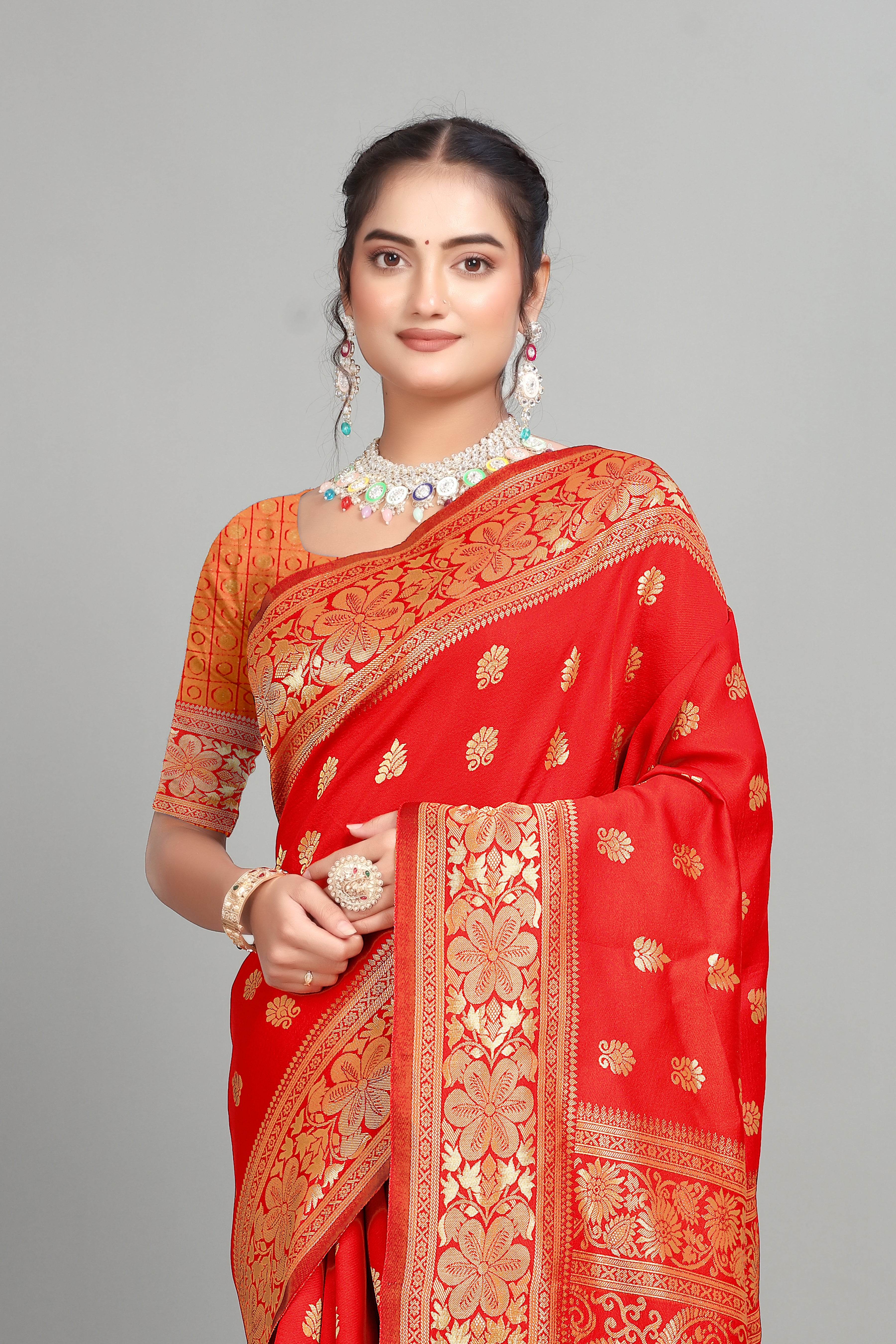 Red Woven Banarasi Silk Saree
