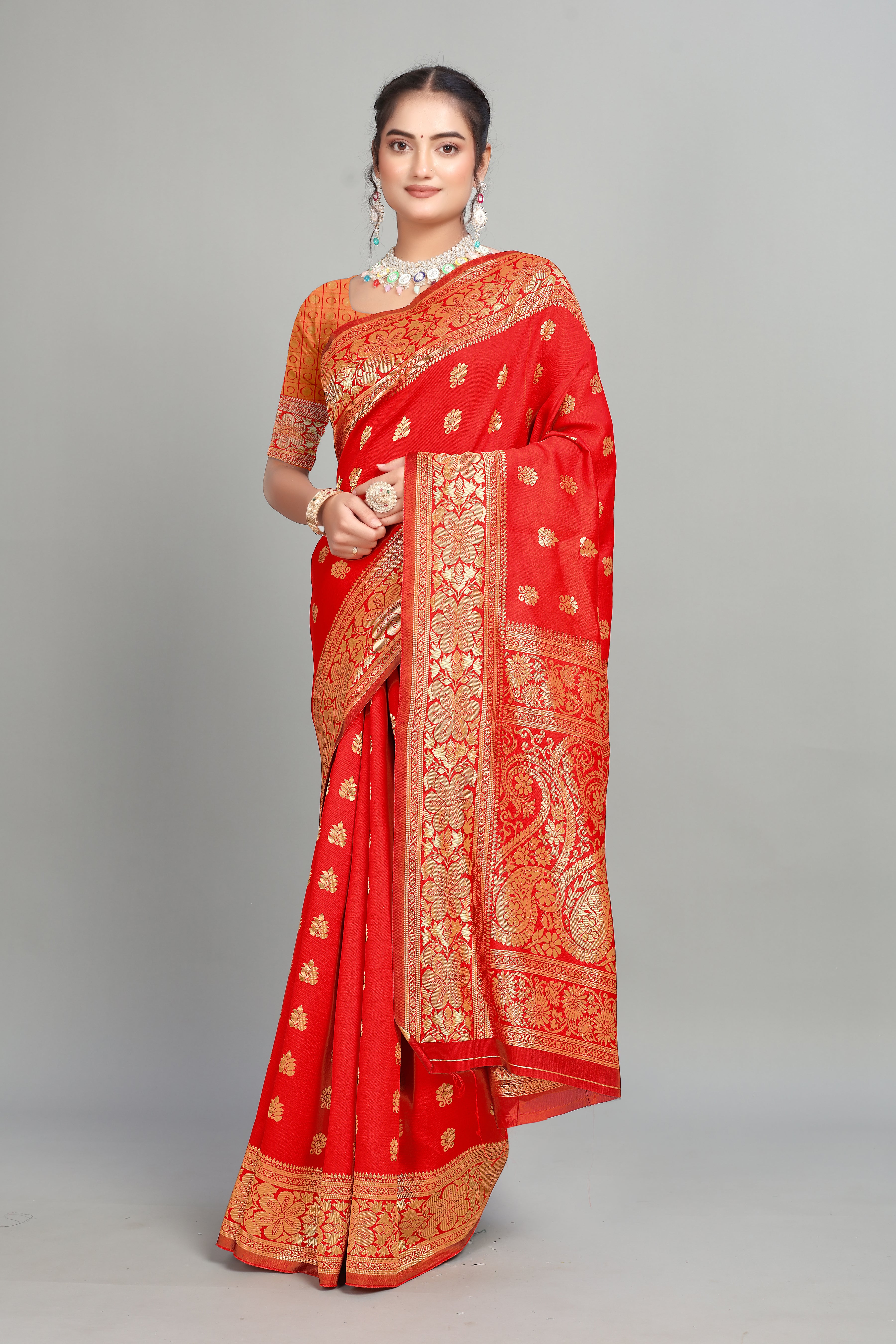 Red Woven Banarasi Silk Saree