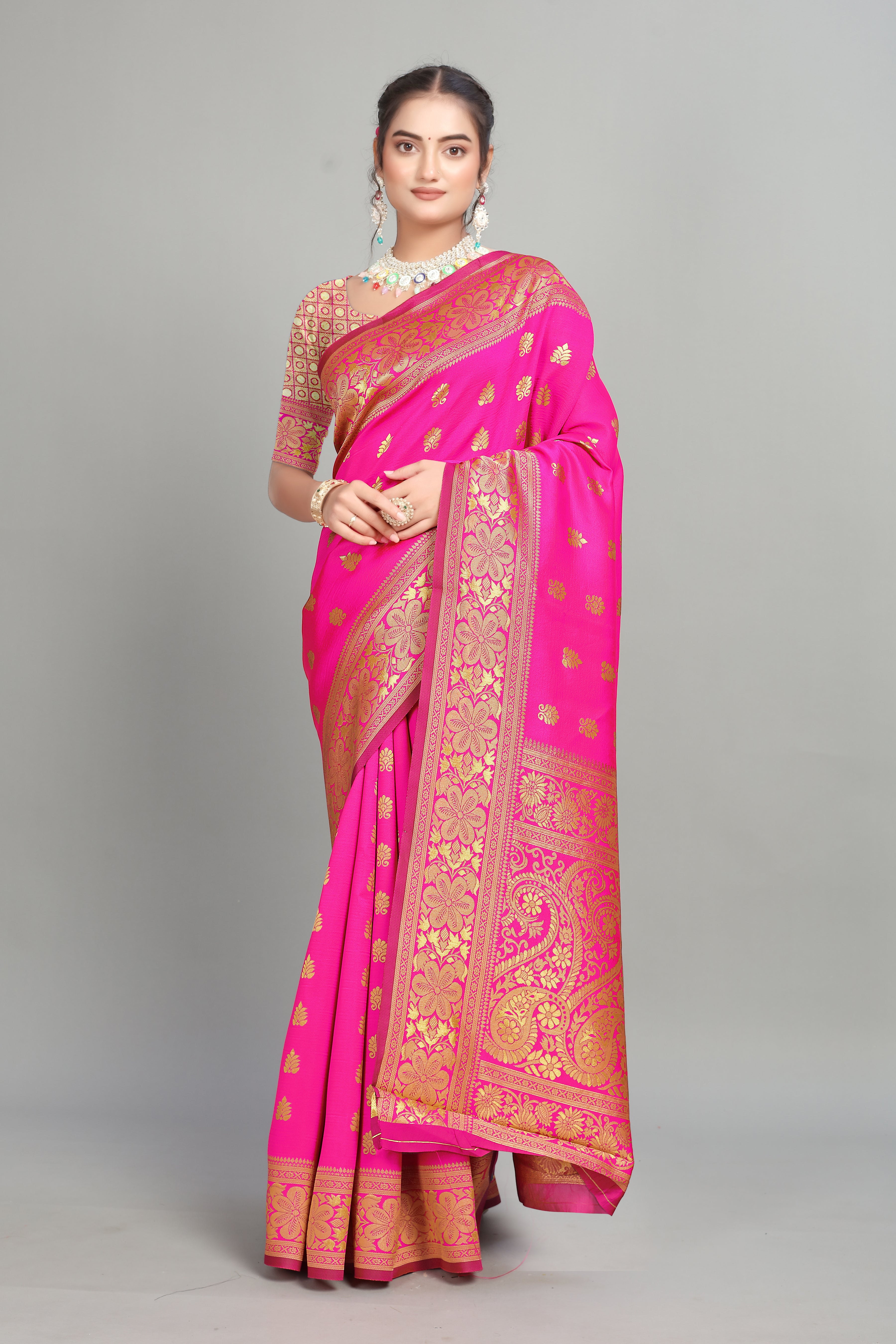 Pink Woven Banarasi Silk Saree